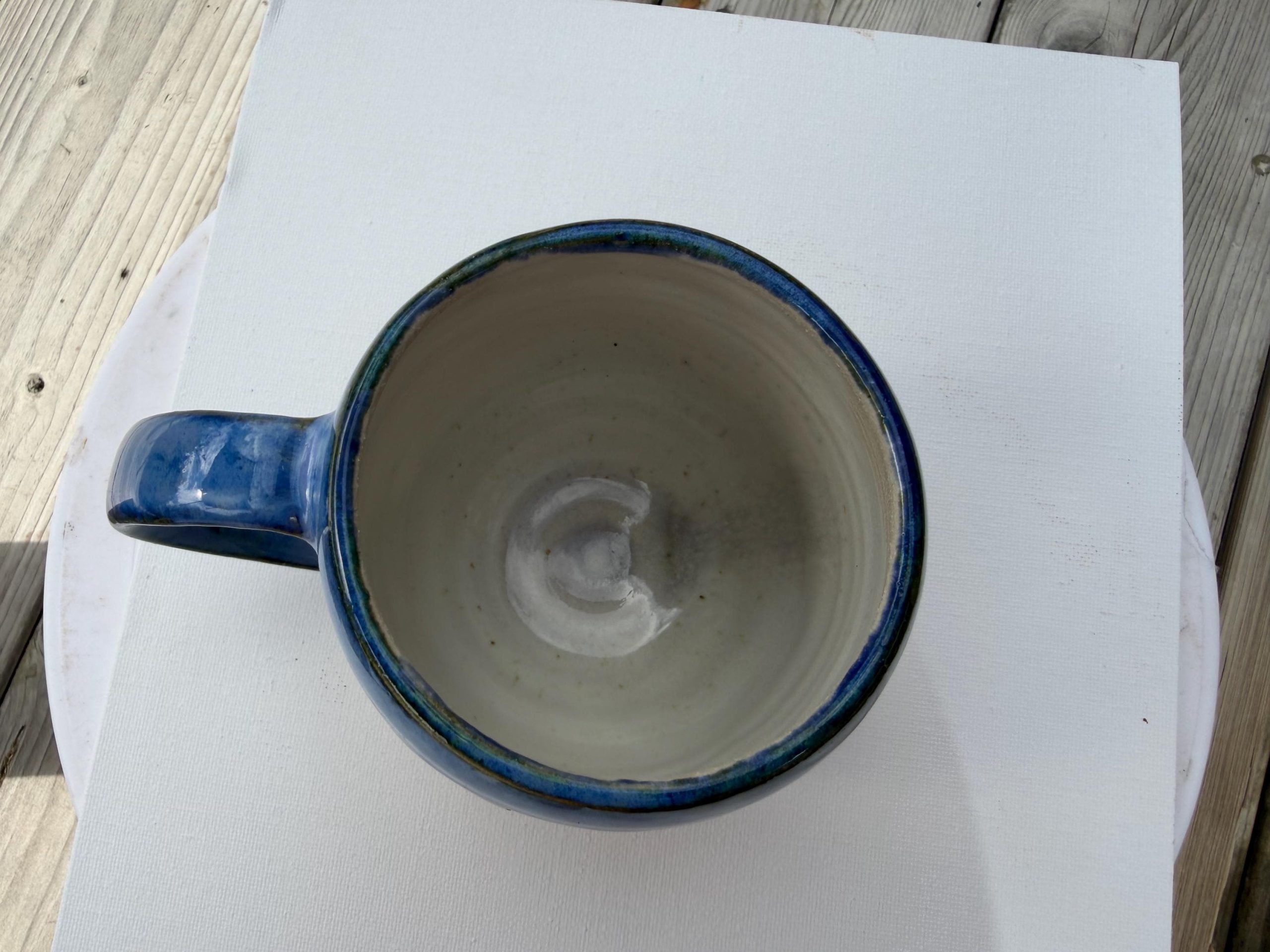 Handmade Blue Ceramic Mug with House Design, 350ml - Image 2