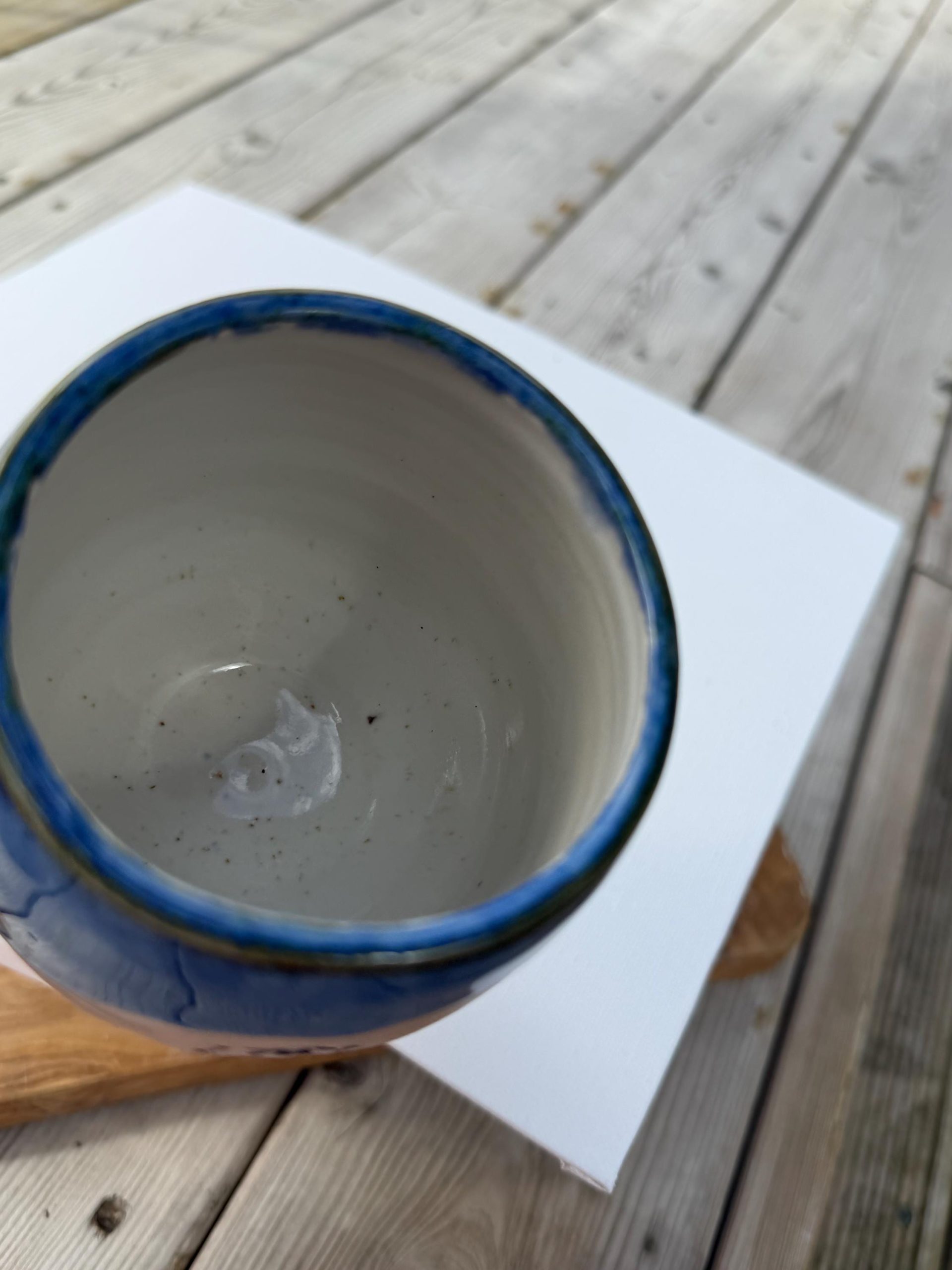 Handmade Blue Ceramic Mug with House Design, 350ml - Image 5