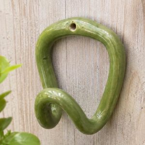 Handmade Ceramic Wall Hook, Green Pottery Hanger, Sculptural Coat Hook