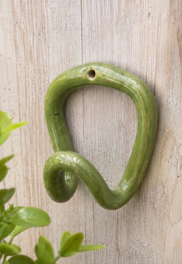 Handmade Ceramic Wall Hook, Green Pottery Hanger, Sculptural Coat Hook
