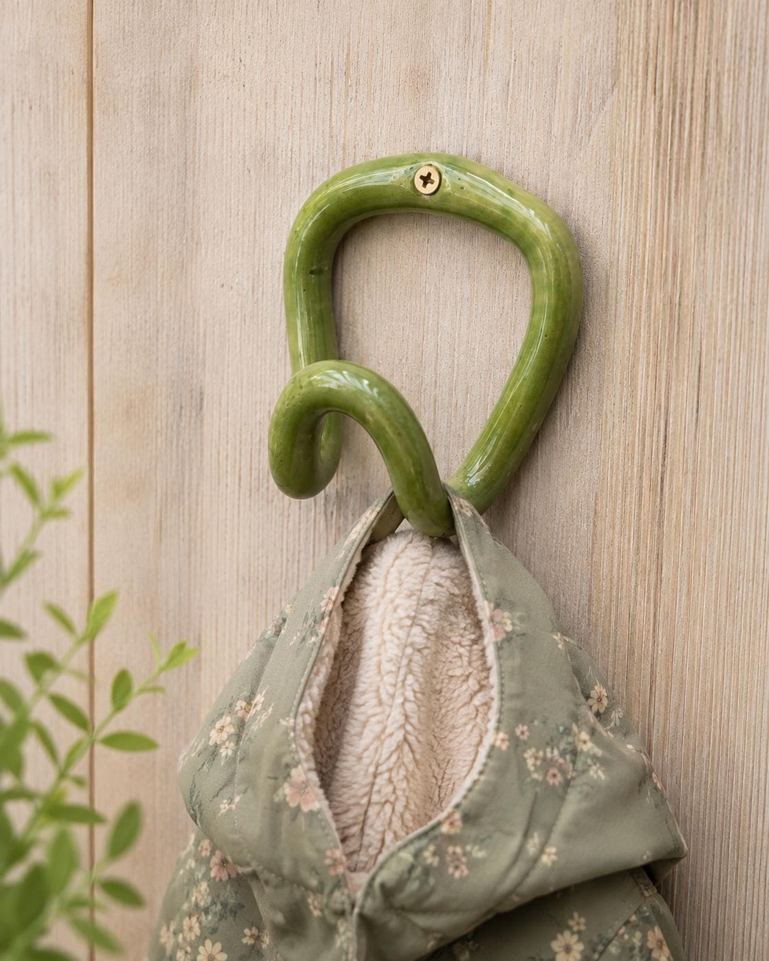 Handmade Ceramic Wall Hook, Green Pottery Hanger, Sculptural Coat Hook - Image 4