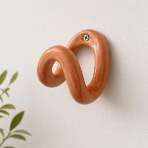 Handmade Ceramic Wall Hook, Pottery Hanger, Sculptural Coat Hook Orange Small