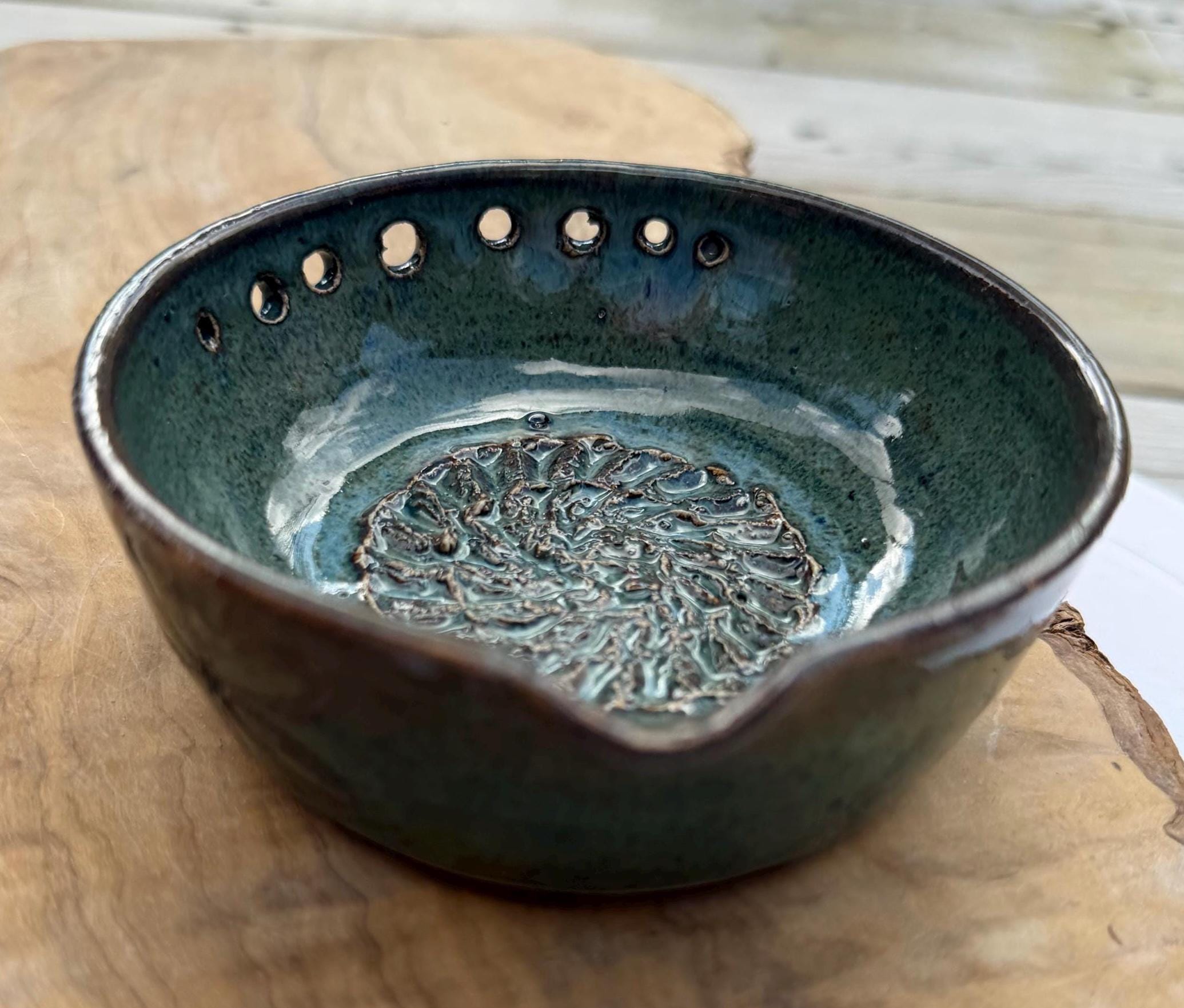 Handmade Ceramic Garlic Grater & Herb Stripper Bowl | Ginger Grater | Wheel-Thrown Kitchen Tool - Image 2