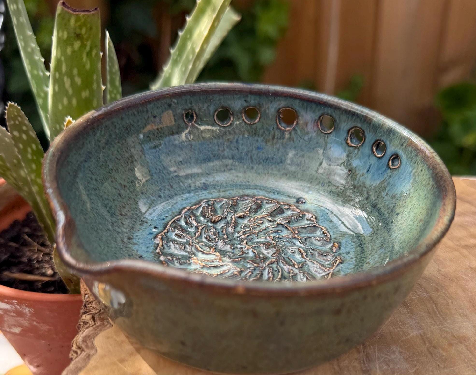 Handmade Ceramic Garlic Grater & Herb Stripper Bowl | Ginger Grater | Wheel-Thrown Kitchen Tool - Image 9
