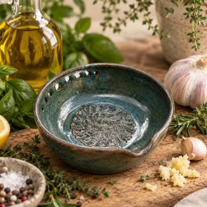 Handmade Ceramic Garlic Grater & Herb Stripper Bowl | Ginger Grater | Wheel-Thrown Kitchen Tool