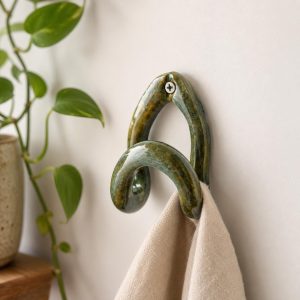 Handmade Ceramic Wall Hook, Green Pottery Hanger, Sculptural Coat Hook  medium