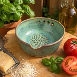 Handmade Ceramic Garlic Grater & Herb Stripper Bowl | Ginger Grater | Wheel-Thrown Kitchen Tool