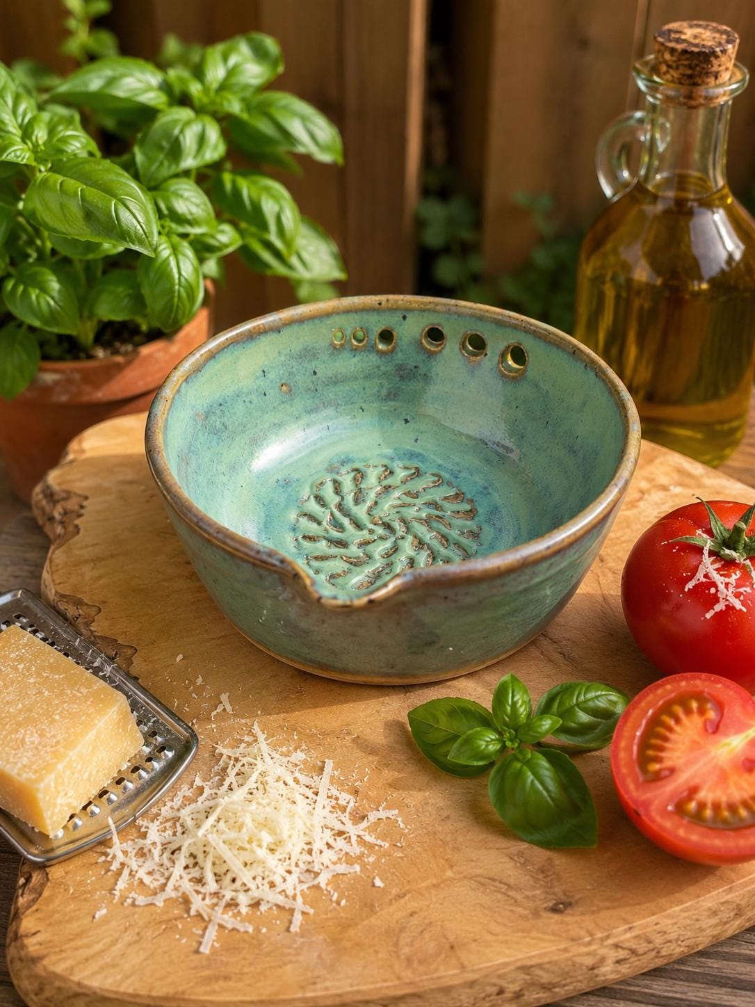 Handmade Ceramic Garlic Grater & Herb Stripper Bowl | Ginger Grater | Wheel-Thrown Kitchen Tool