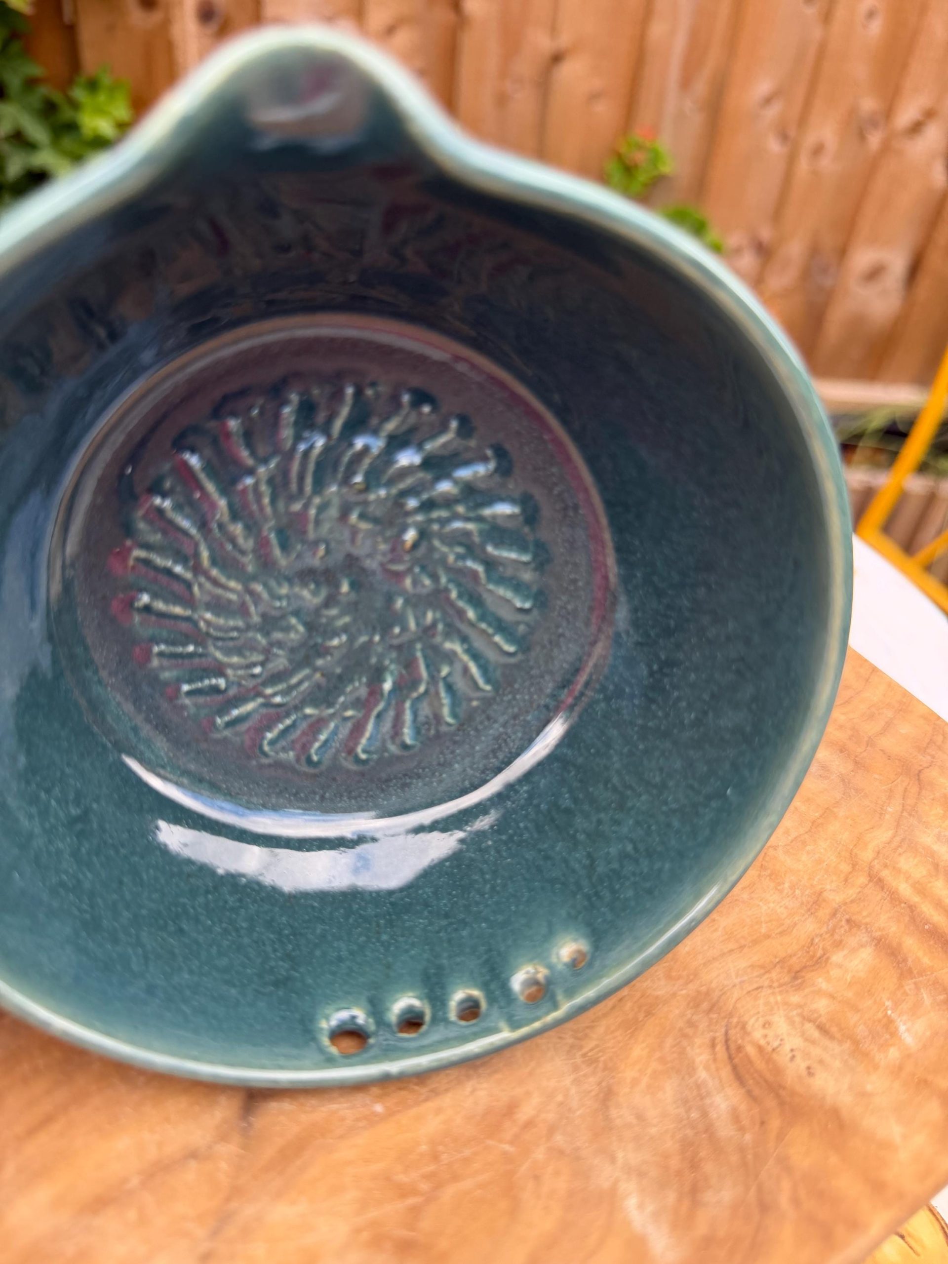 Handmade Ceramic Garlic Grater & Herb Stripper Bowl Aqua | Ginger Grater | Wheel-Thrown Kitchen Tool - Image 9