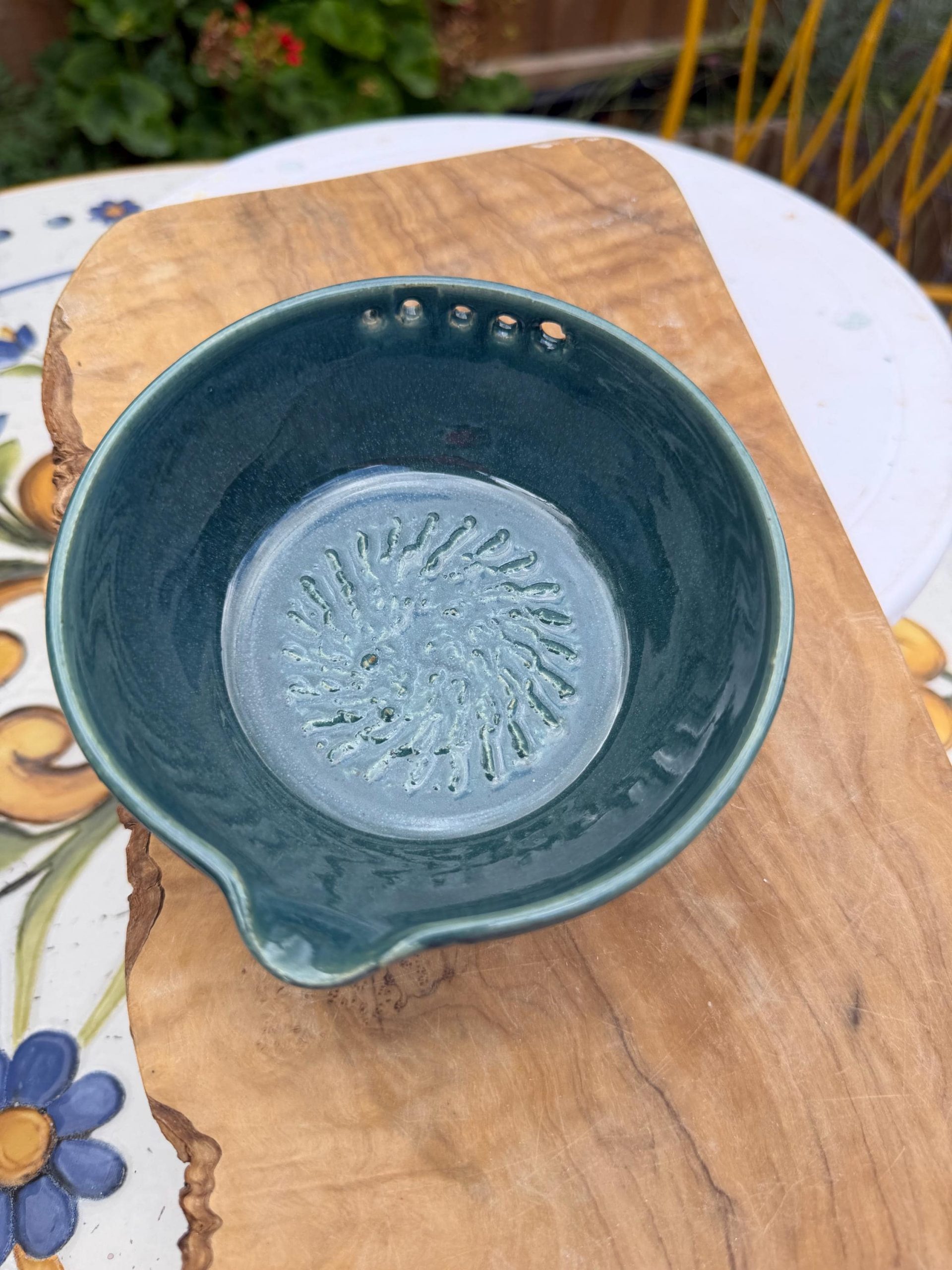 Handmade Ceramic Garlic Grater & Herb Stripper Bowl Aqua | Ginger Grater | Wheel-Thrown Kitchen Tool - Image 15