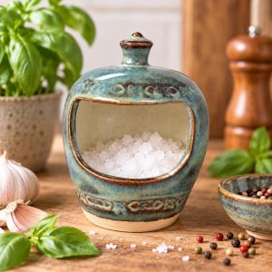 Handmade Pottery Salt Pig dispenser | Ceramic Kitchen Salt Holder container
