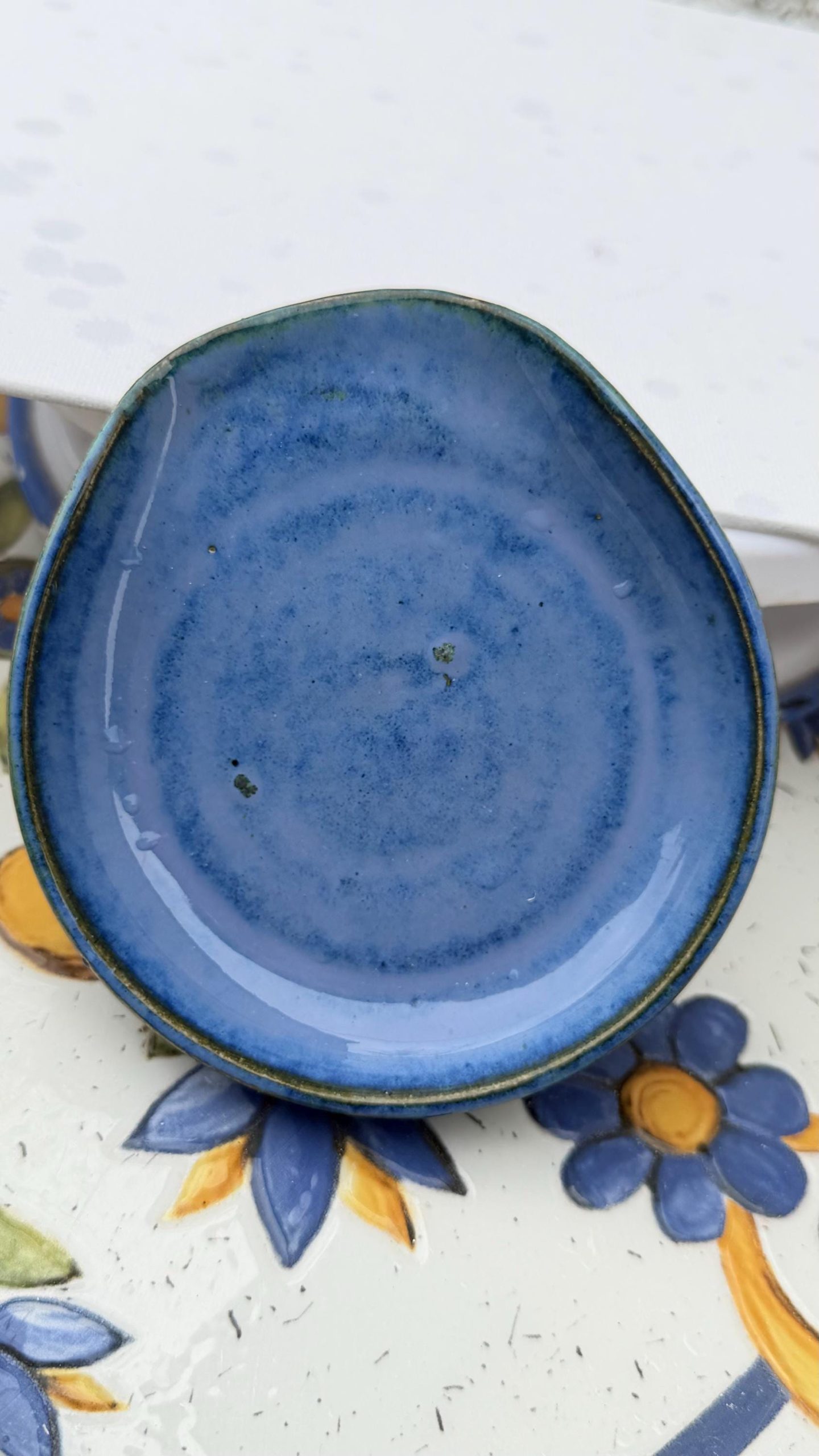 Handmade Ceramic Spoon Rest Blue Stoneware Pottery Kitchen Utensil Rest - Image 3