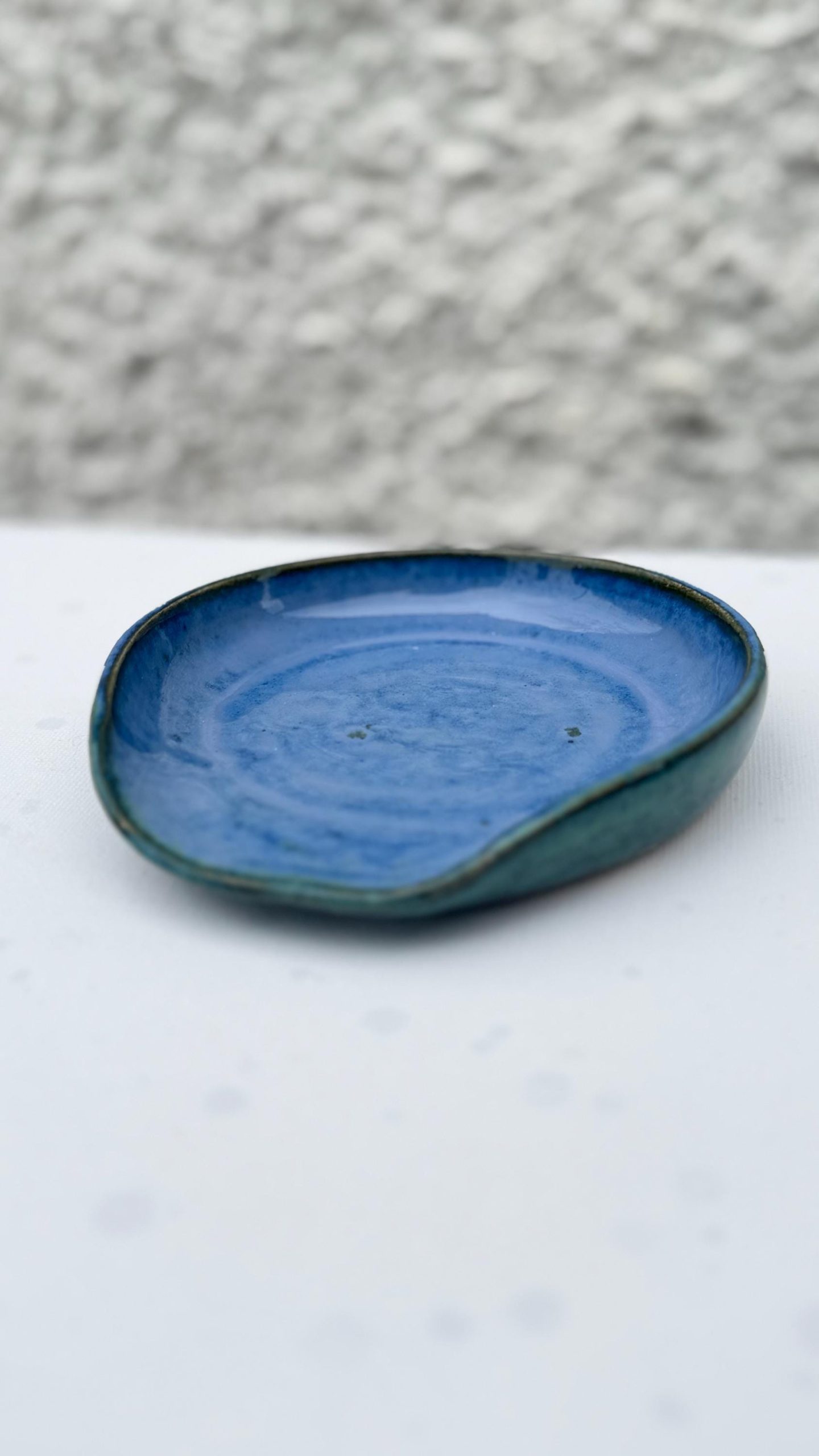 Handmade Ceramic Spoon Rest Blue Stoneware Pottery Kitchen Utensil Rest - Image 6