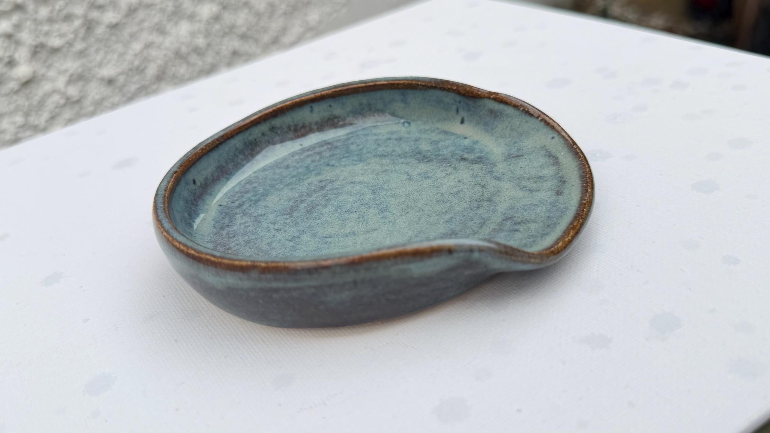 Handmade Ceramic Spoon Rest Blue Stoneware Pottery Kitchen Utensil Rest - Image 3