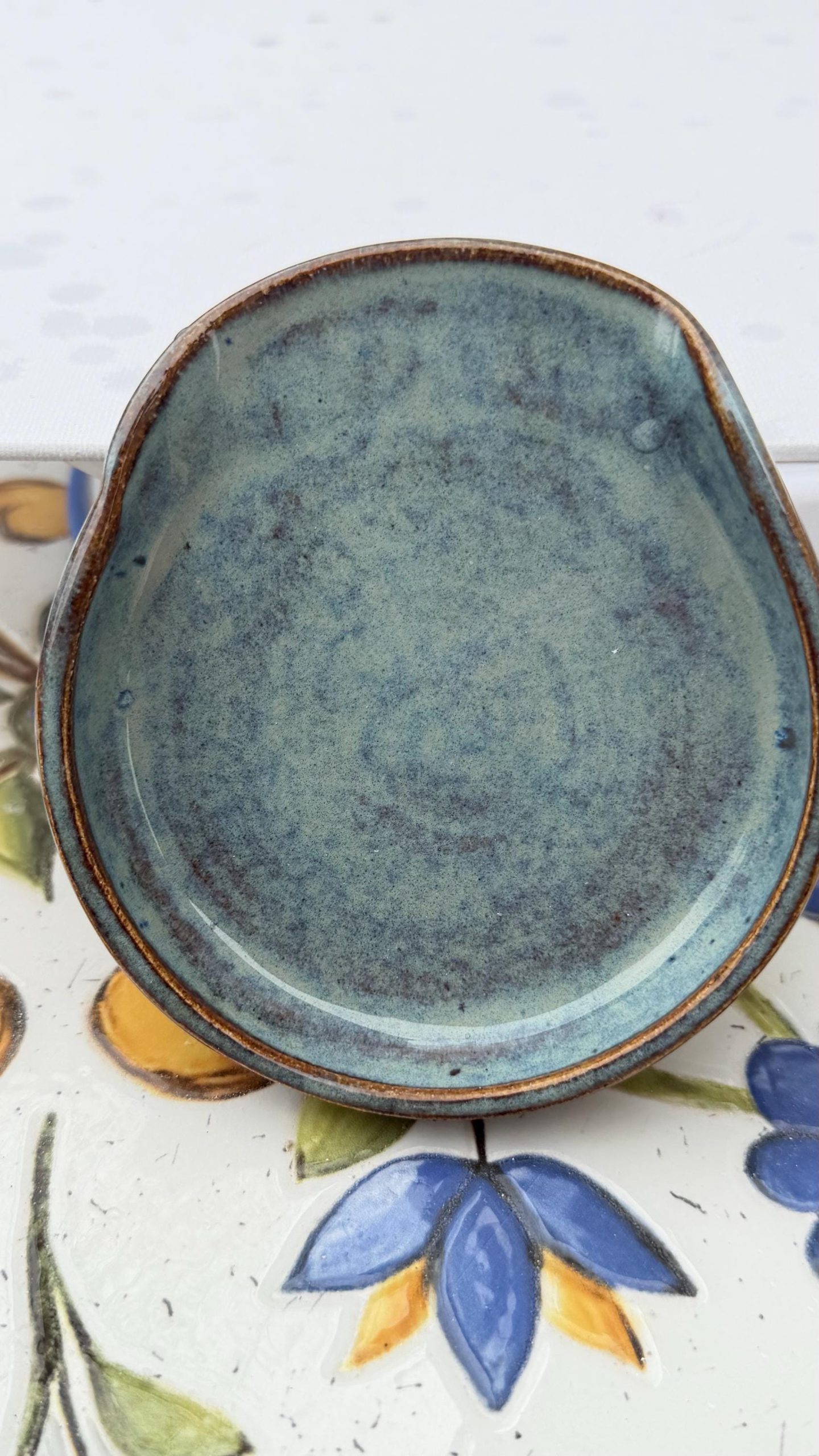Handmade Ceramic Spoon Rest Blue Stoneware Pottery Kitchen Utensil Rest - Image 9