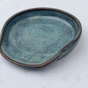 Handmade Ceramic Spoon Rest Blue Stoneware Pottery Kitchen Utensil Rest