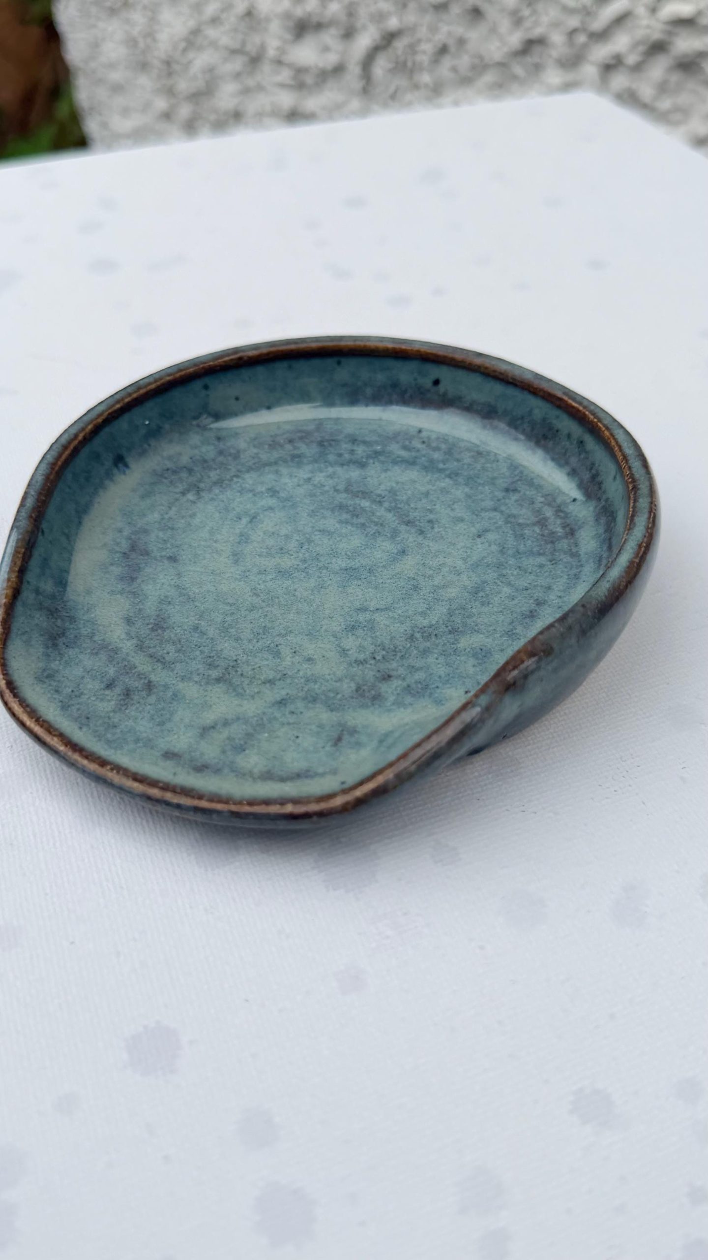 Handmade Ceramic Spoon Rest Blue Stoneware Pottery Kitchen Utensil Rest
