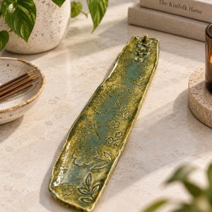 Handmade Ceramic Incense Burner,  Green Incense Holder,  Pottery Deco