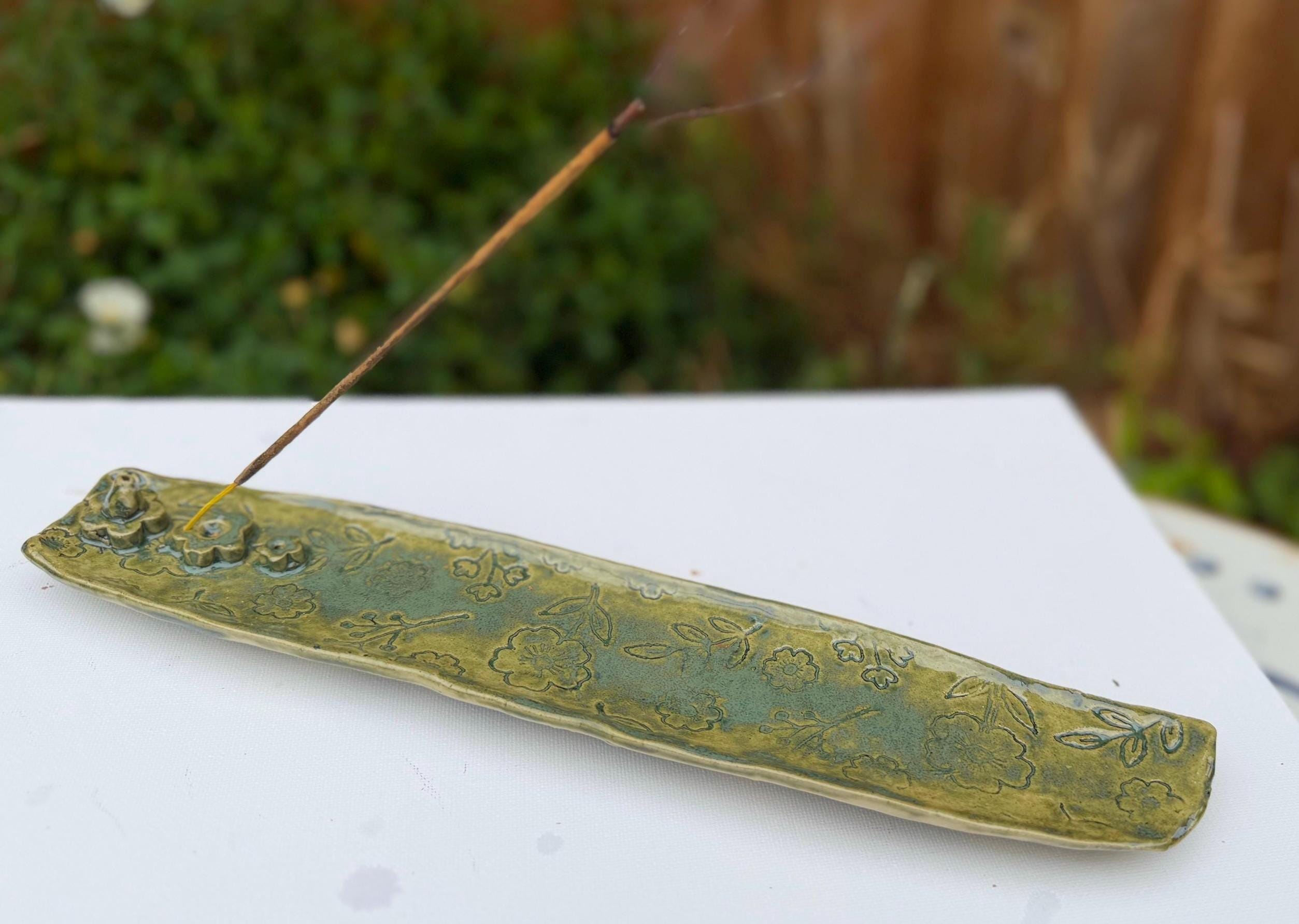 Handmade Ceramic Incense Burner, Green Incense Holder, Pottery Deco - Image 2