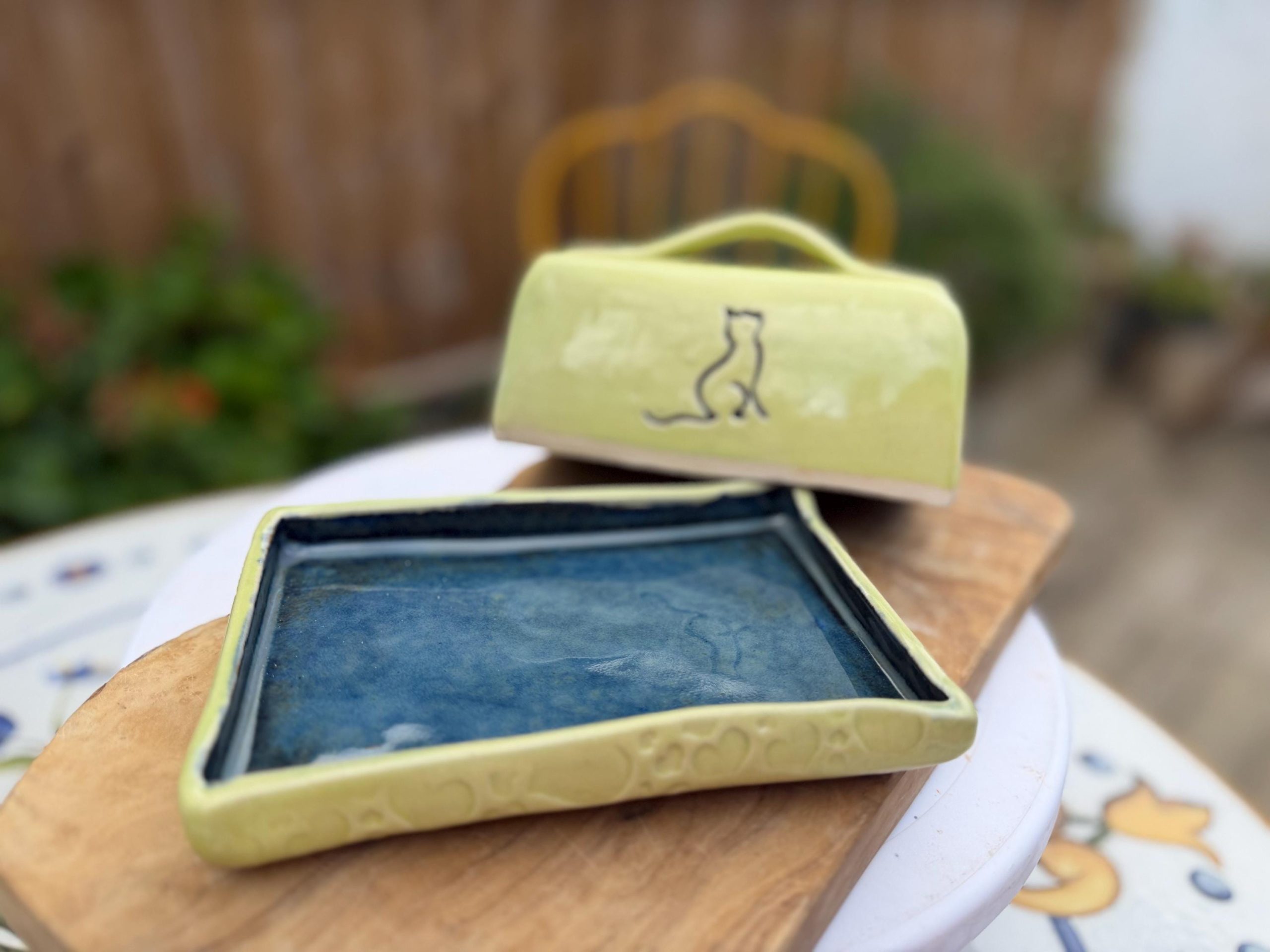 Handmade Ceramic Butter Dish, Green Stoneware Butter Keeper with Lid - Image 9