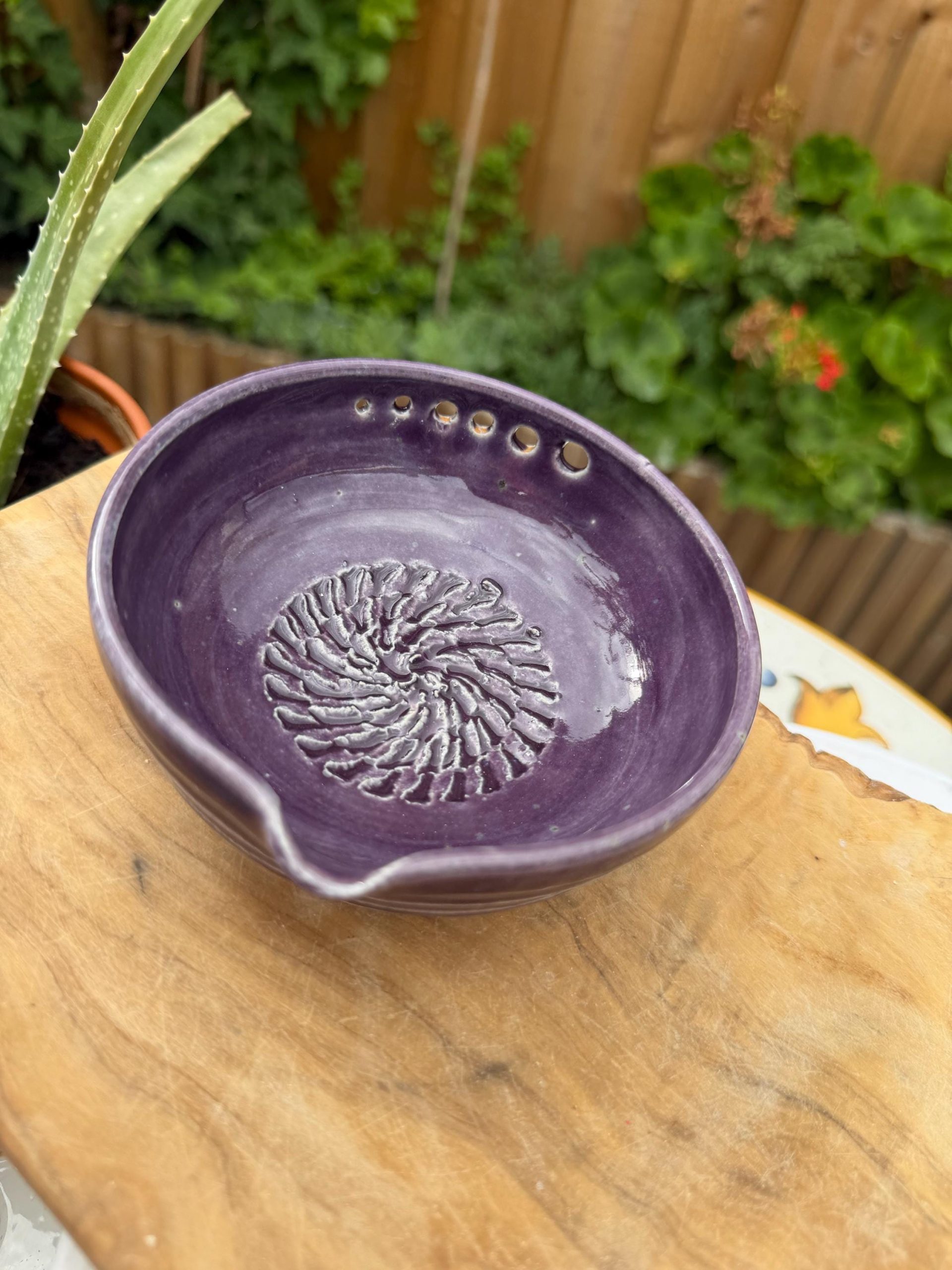 Handmade Ceramic Herb Stripper Garlic Grater Bowl, Kitchen Tool, Dressing Dish - Image 4