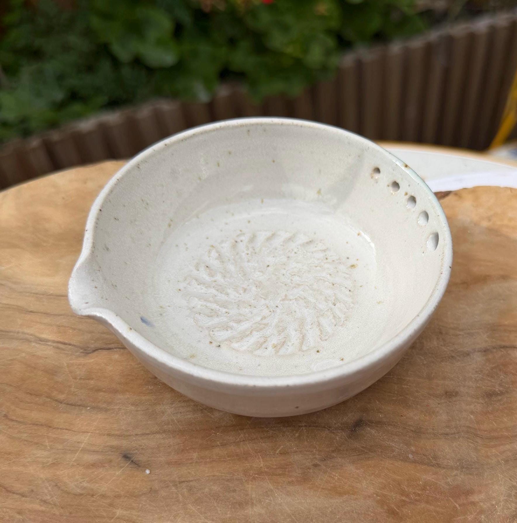 Handmade Ceramic Herb Stripper Garlic Grater Bowl, Kitchen Tool, Dressing Dish - Image 3