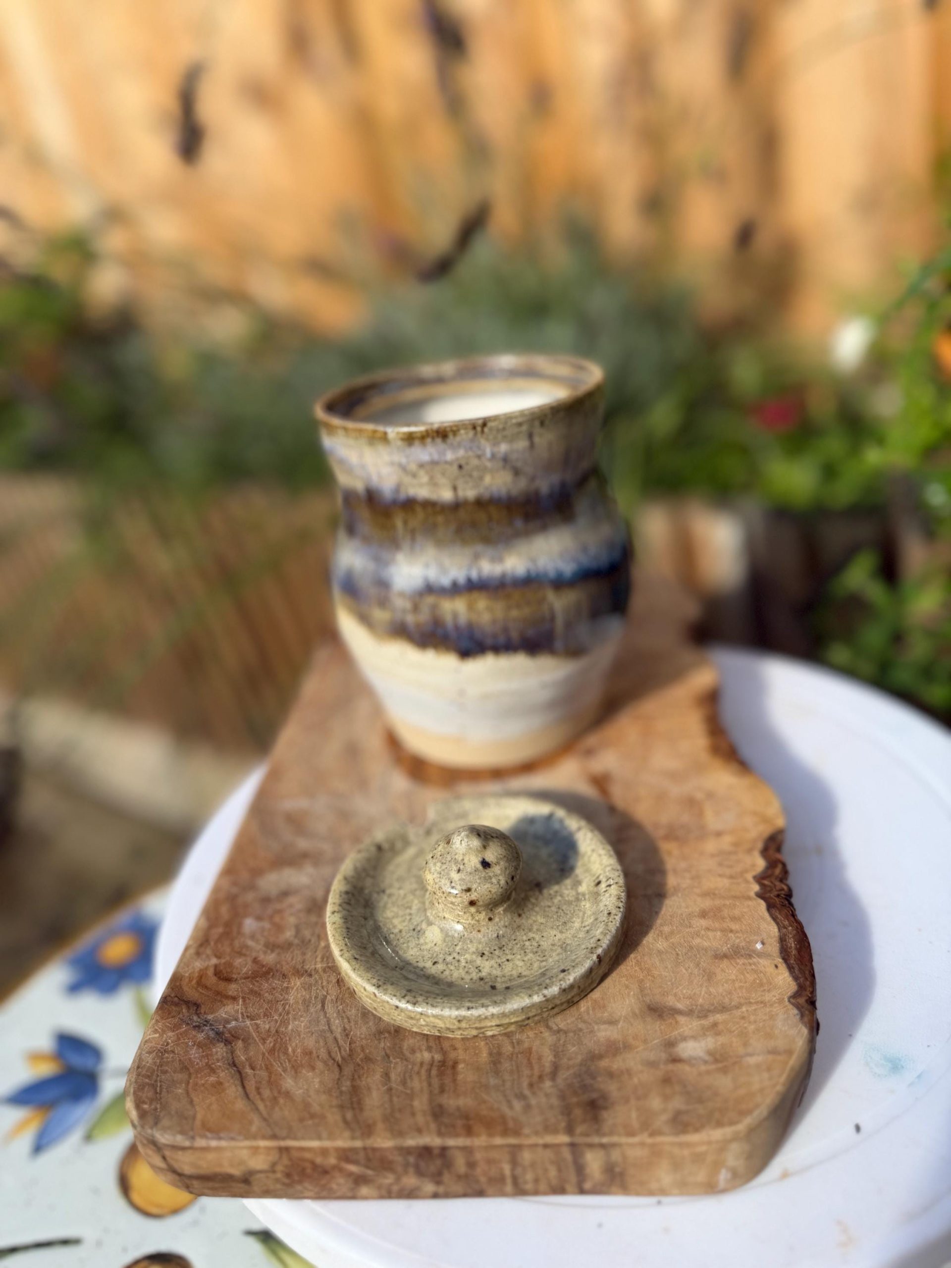 Handmade Ceramic Honey Pot with Lid, Blue Stoneware Honey Jar - Image 5