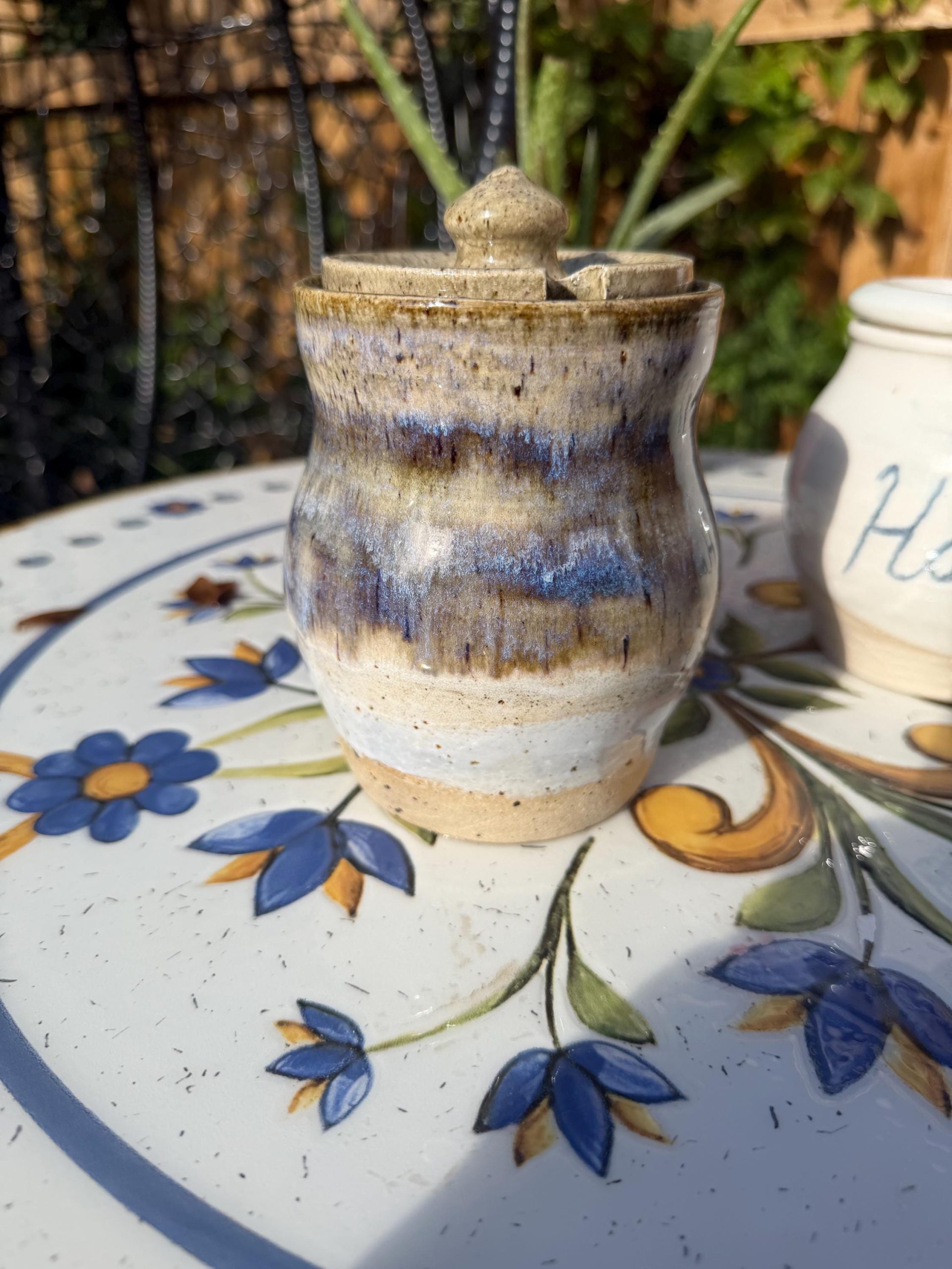 Handmade Ceramic Honey Pot with Lid, Blue Stoneware Honey Jar - Image 17