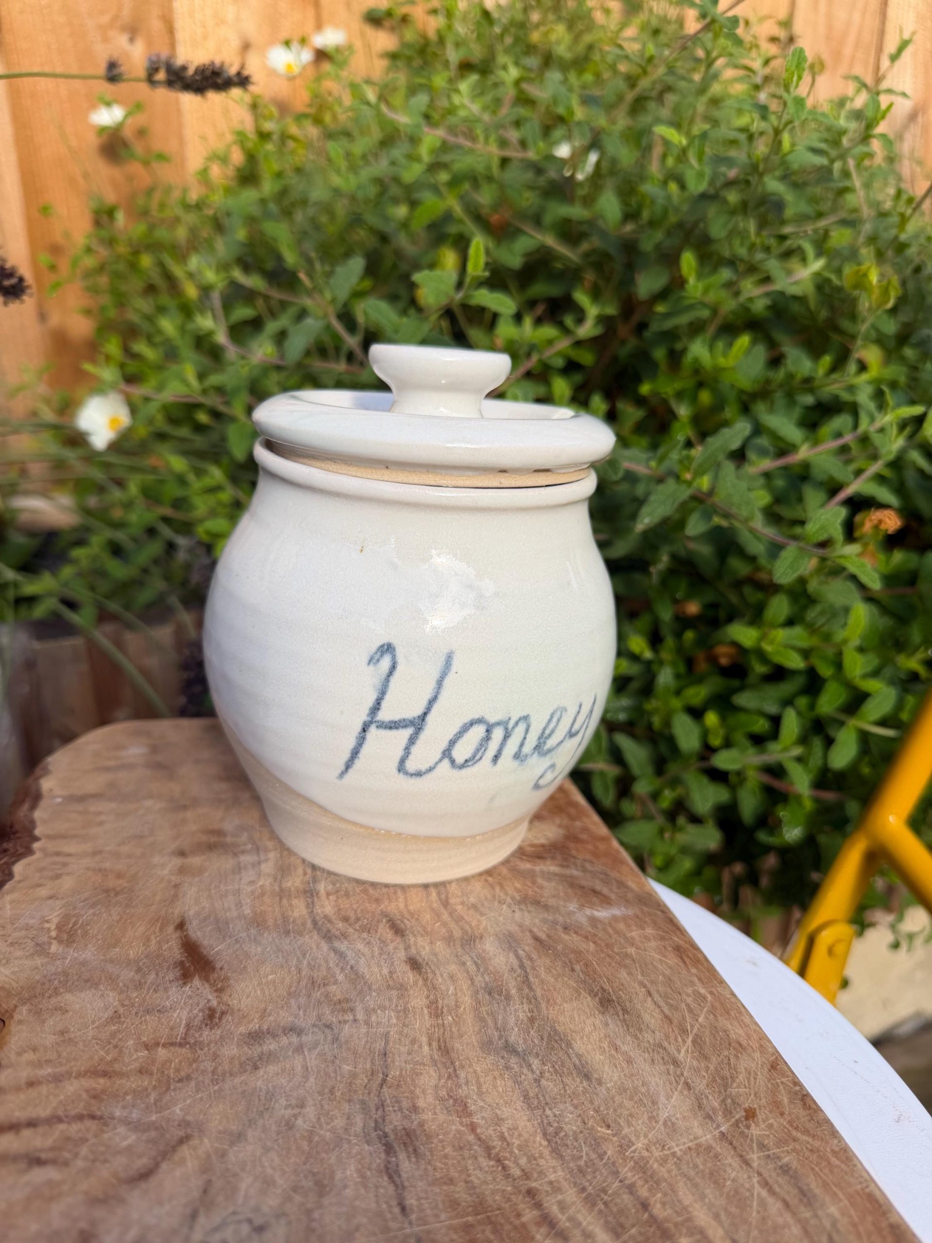 Handmade Ceramic Honey Pot with Lid, white Stoneware Honey Jar - Image 11