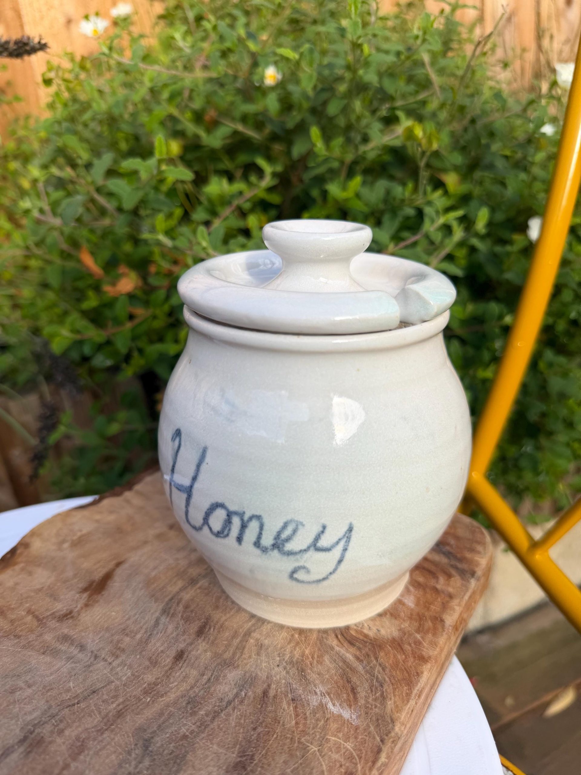 Handmade Ceramic Honey Pot with Lid, white Stoneware Honey Jar - Image 10