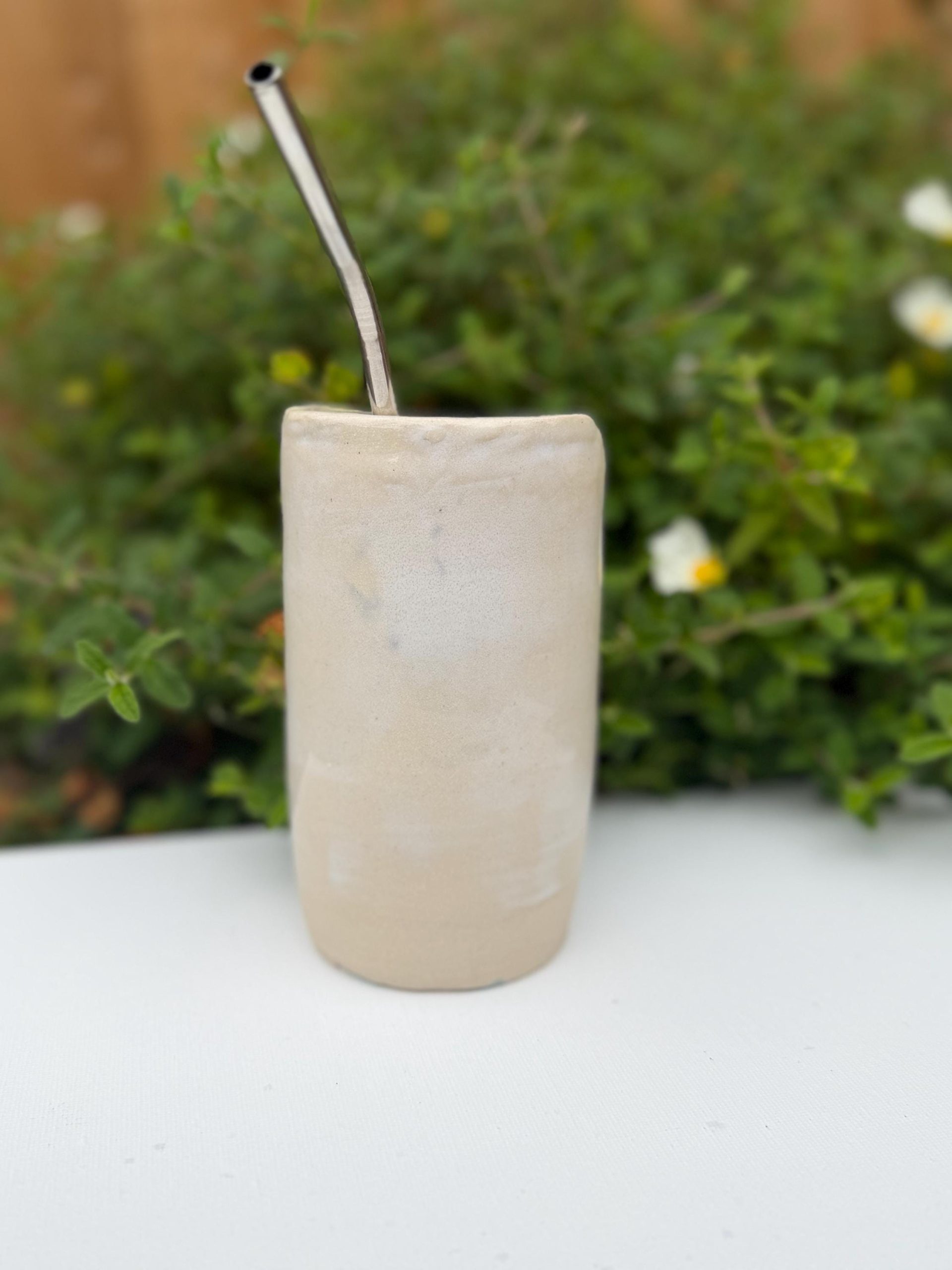 Handmade Ceramic Travel Mug with Metal Straw, Stoneware Reusable Coffee Cup 350ml - Image 6