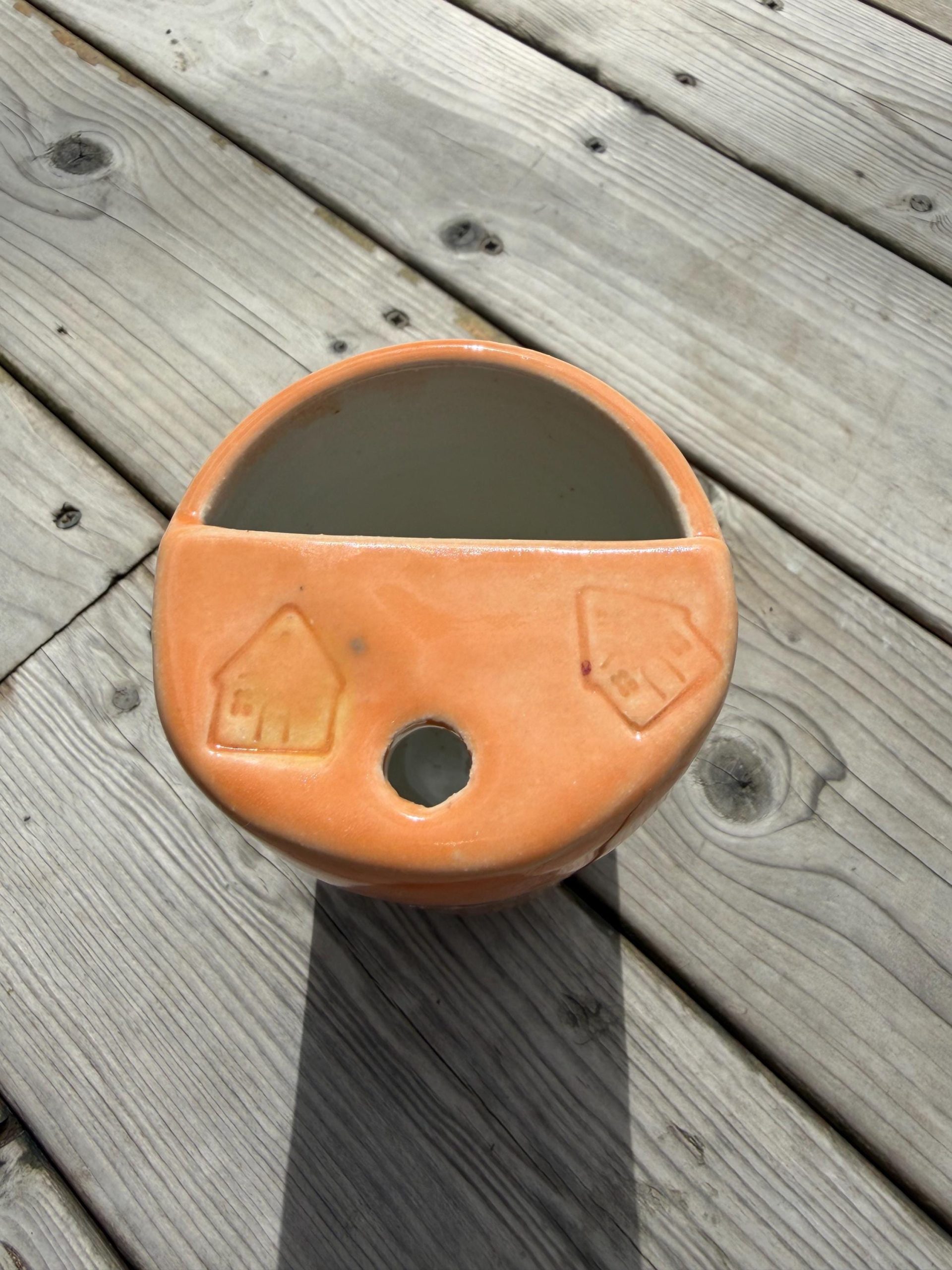 Handmade Ceramic Travel Mug with Metal Straw, Stoneware Reusable Coffee Cup 350ml orange house - Image 14