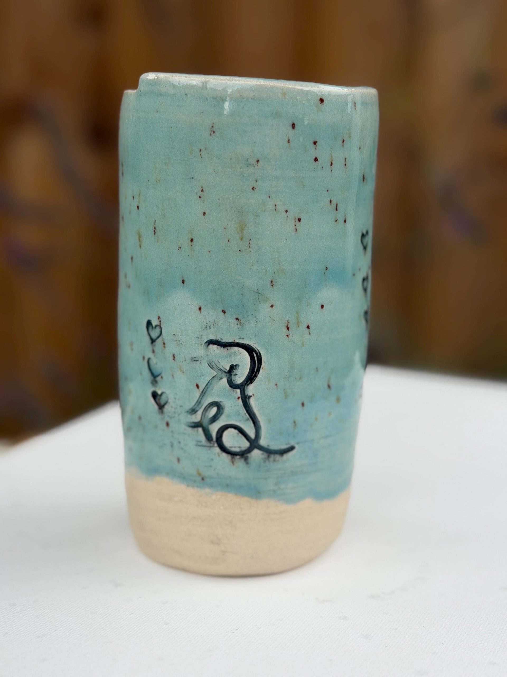 Handmade Ceramic Travel Mug with Metal Straw, Stoneware Reusable Coffee Cup, Puppy Love - Image 6