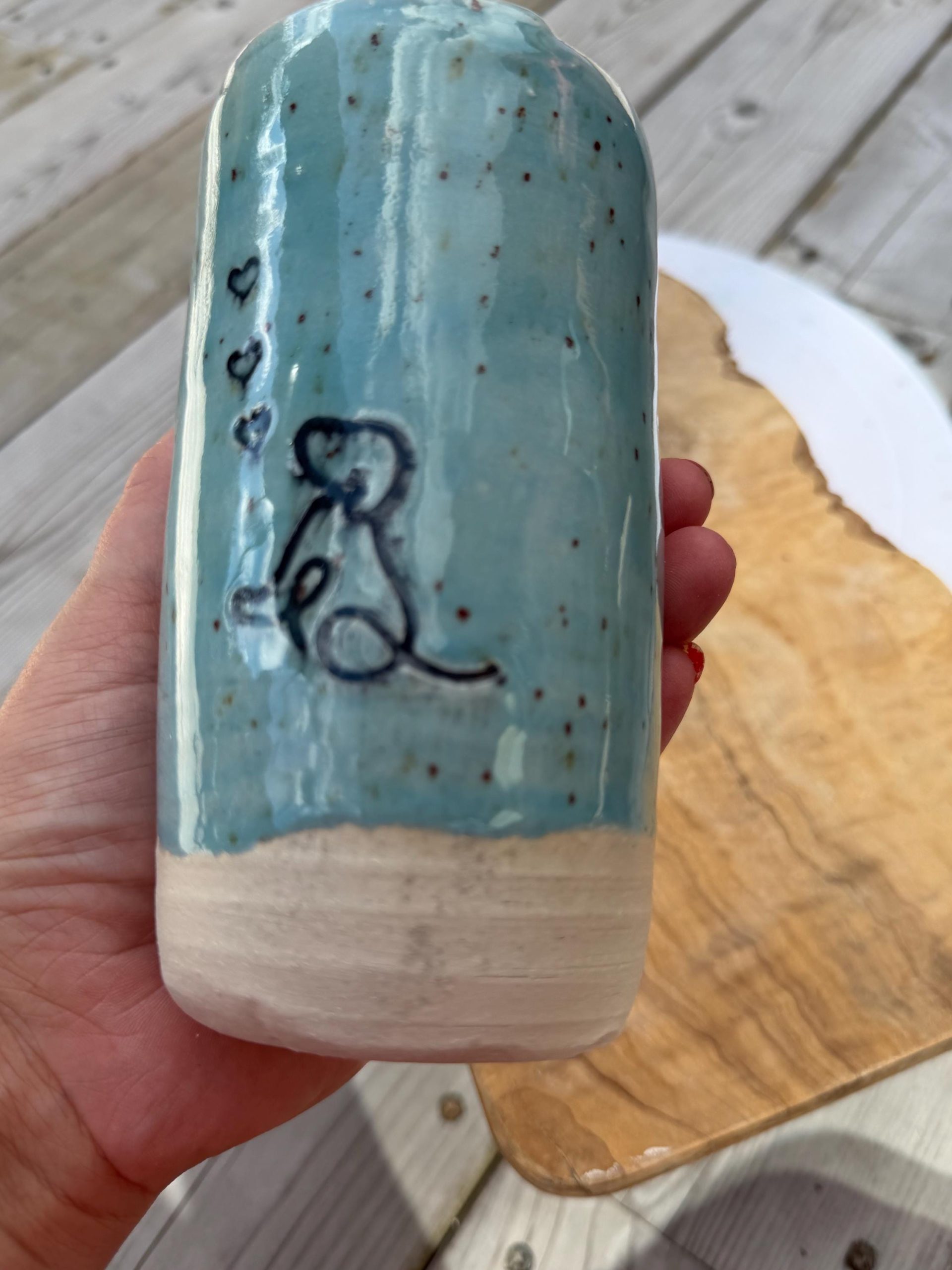 Handmade Ceramic Travel Mug with Metal Straw, Stoneware Reusable Coffee Cup, Puppy Love - Image 8