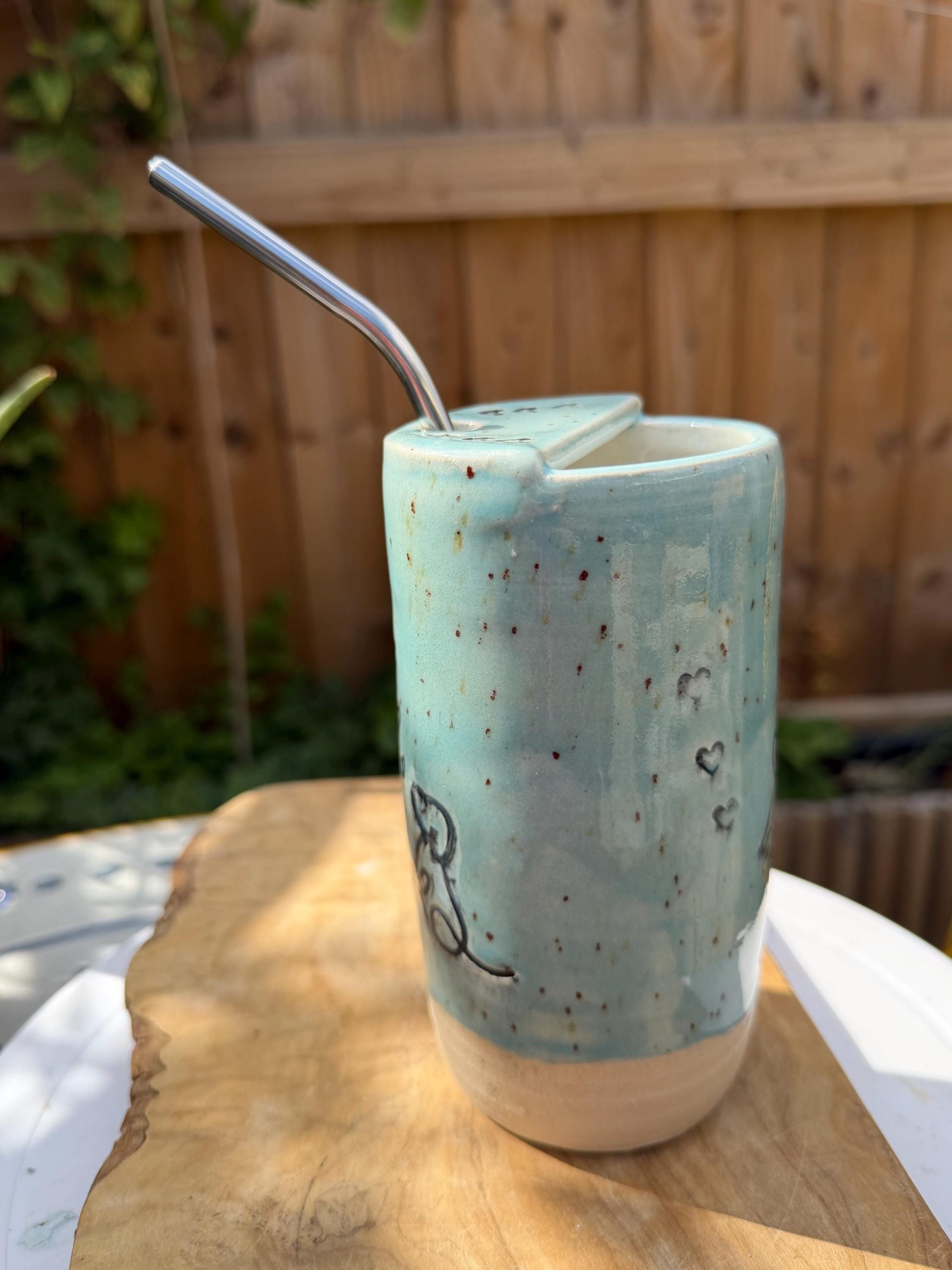 Handmade Ceramic Travel Mug with Metal Straw, Stoneware Reusable Coffee Cup, Puppy Love - Image 17