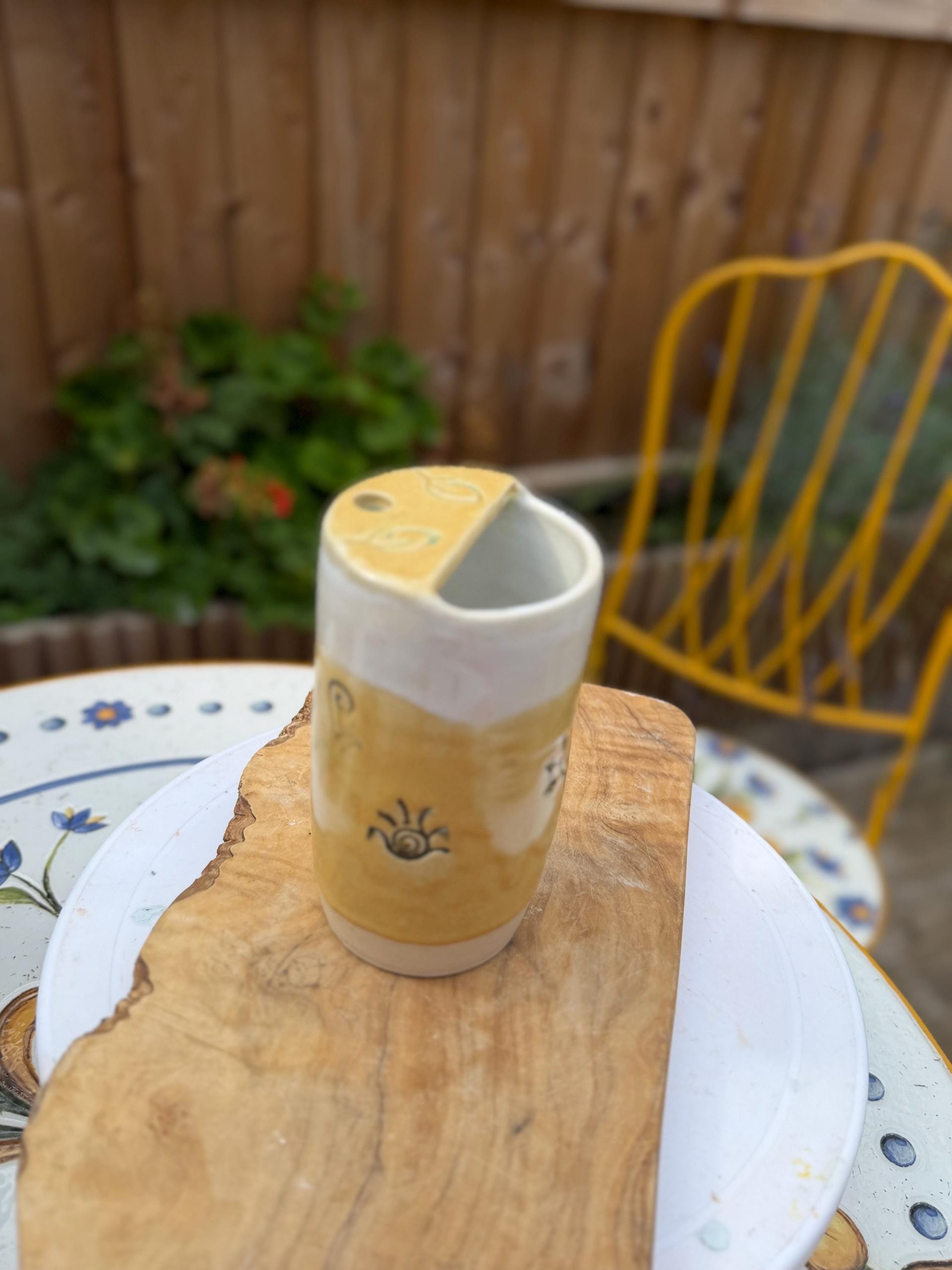 Handmade Ceramic Travel Mug with Metal Straw, Stoneware Reusable Coffee Cup 350ml yellow sun - Image 10