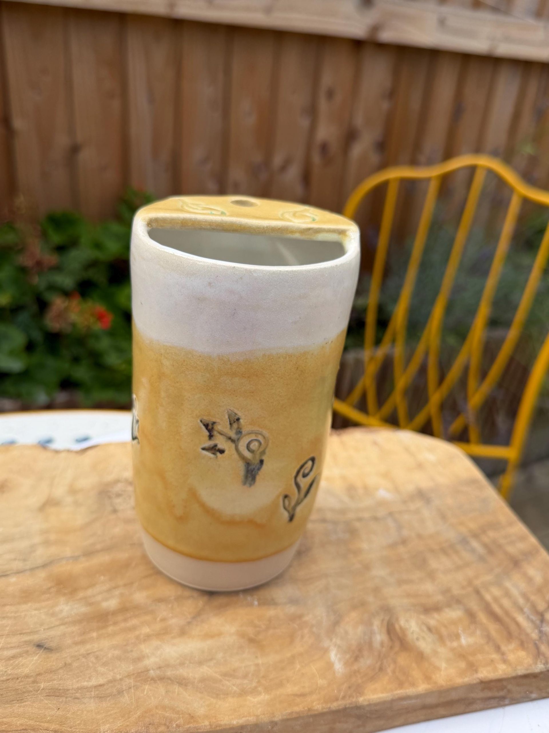 Handmade Ceramic Travel Mug with Metal Straw, Stoneware Reusable Coffee Cup 350ml yellow sun - Image 12