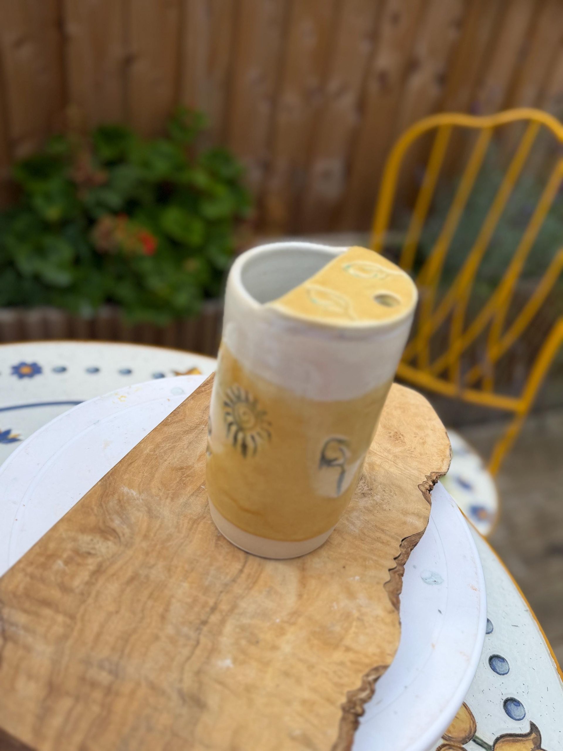 Handmade Ceramic Travel Mug with Metal Straw, Stoneware Reusable Coffee Cup 350ml yellow sun - Image 8