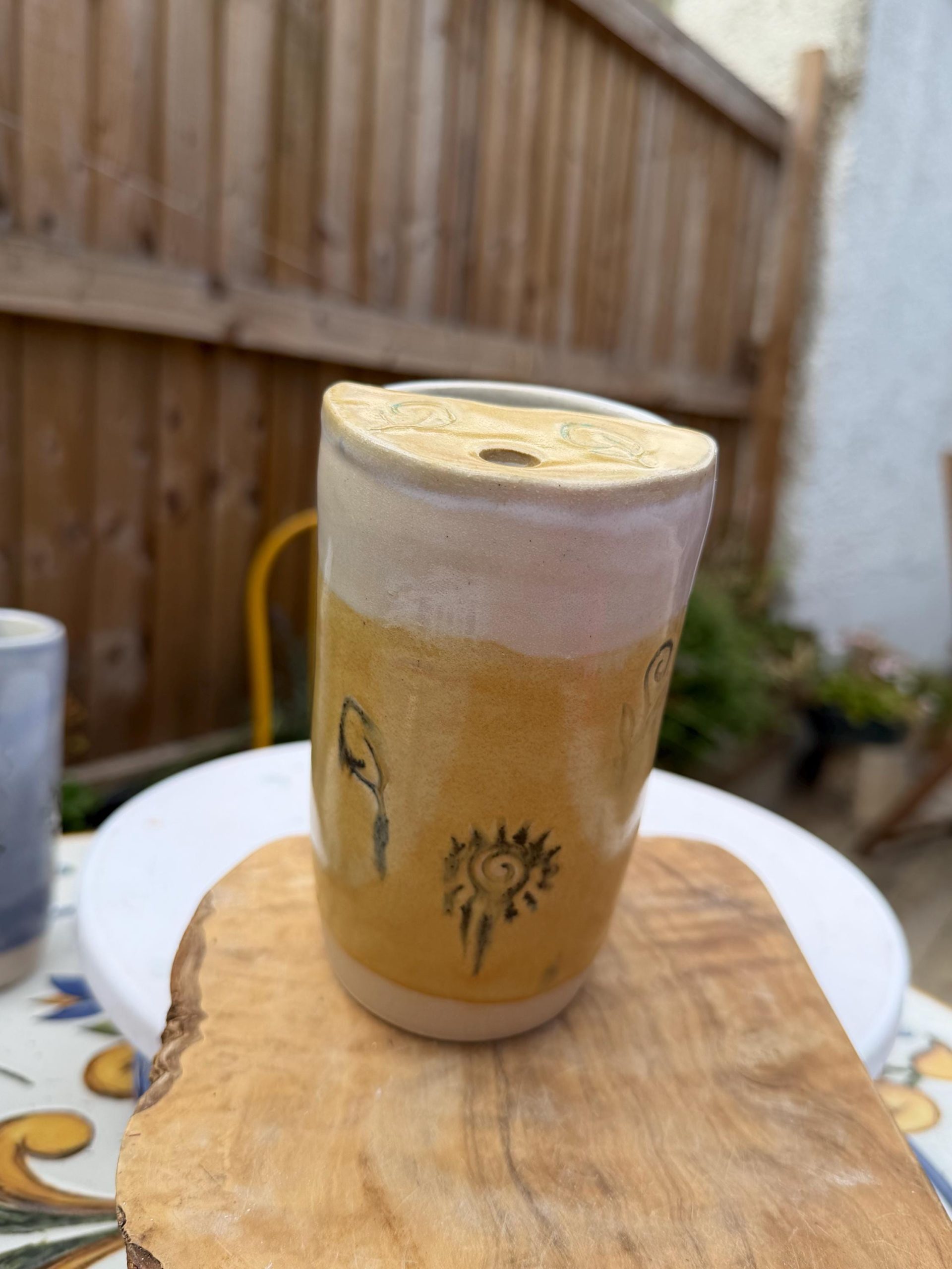 Handmade Ceramic Travel Mug with Metal Straw, Stoneware Reusable Coffee Cup 350ml yellow sun - Image 13