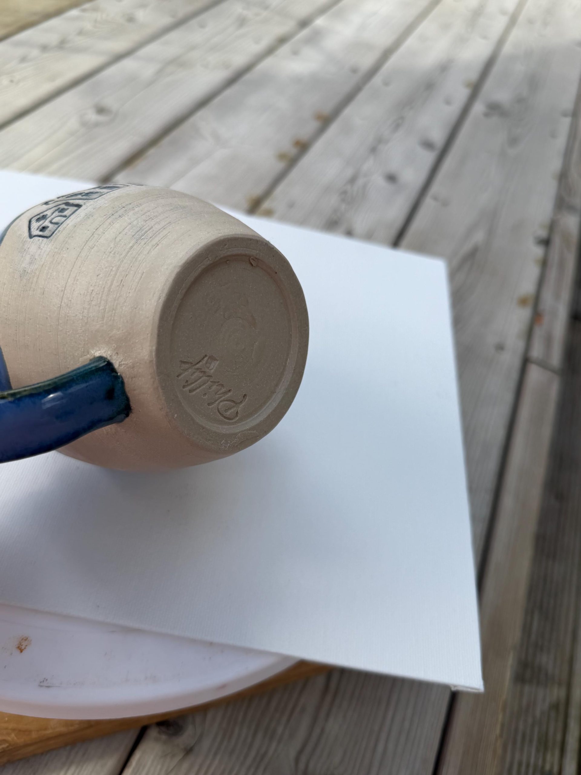 Handmade Blue Ceramic Mug with House Design, 350ml - Image 12