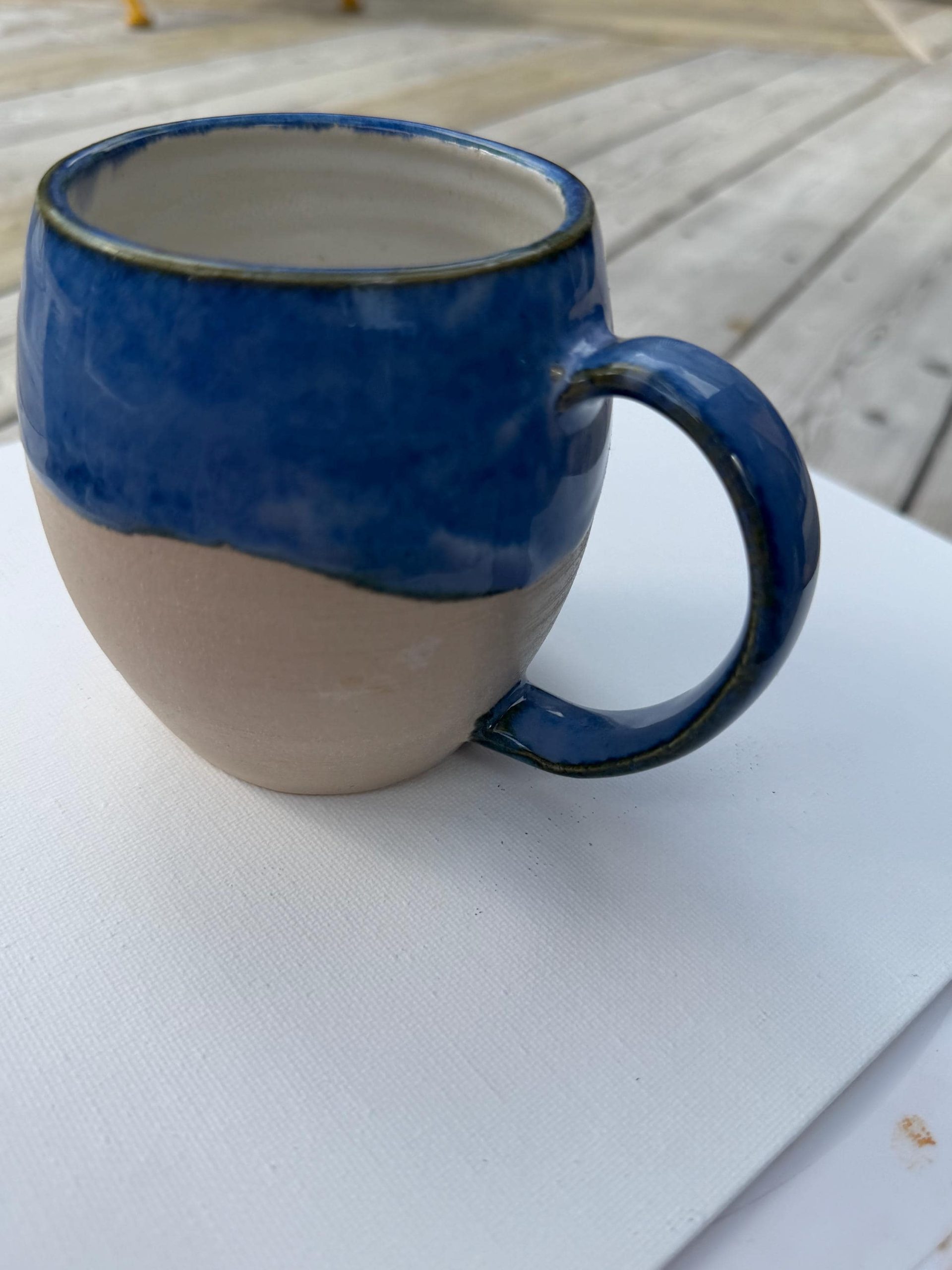 Handmade Blue Ceramic Mug with House Design, 350ml - Image 8