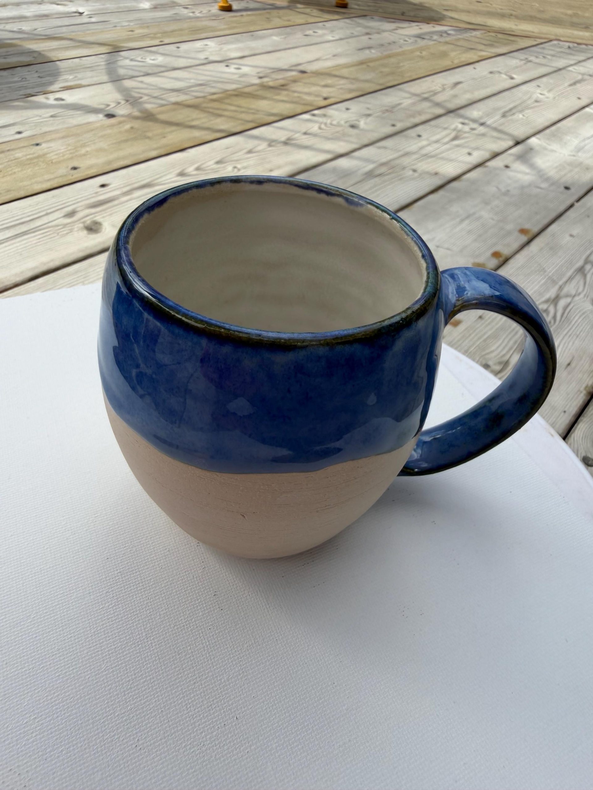 Handmade Blue Ceramic Mug with House Design, 350ml - Image 3