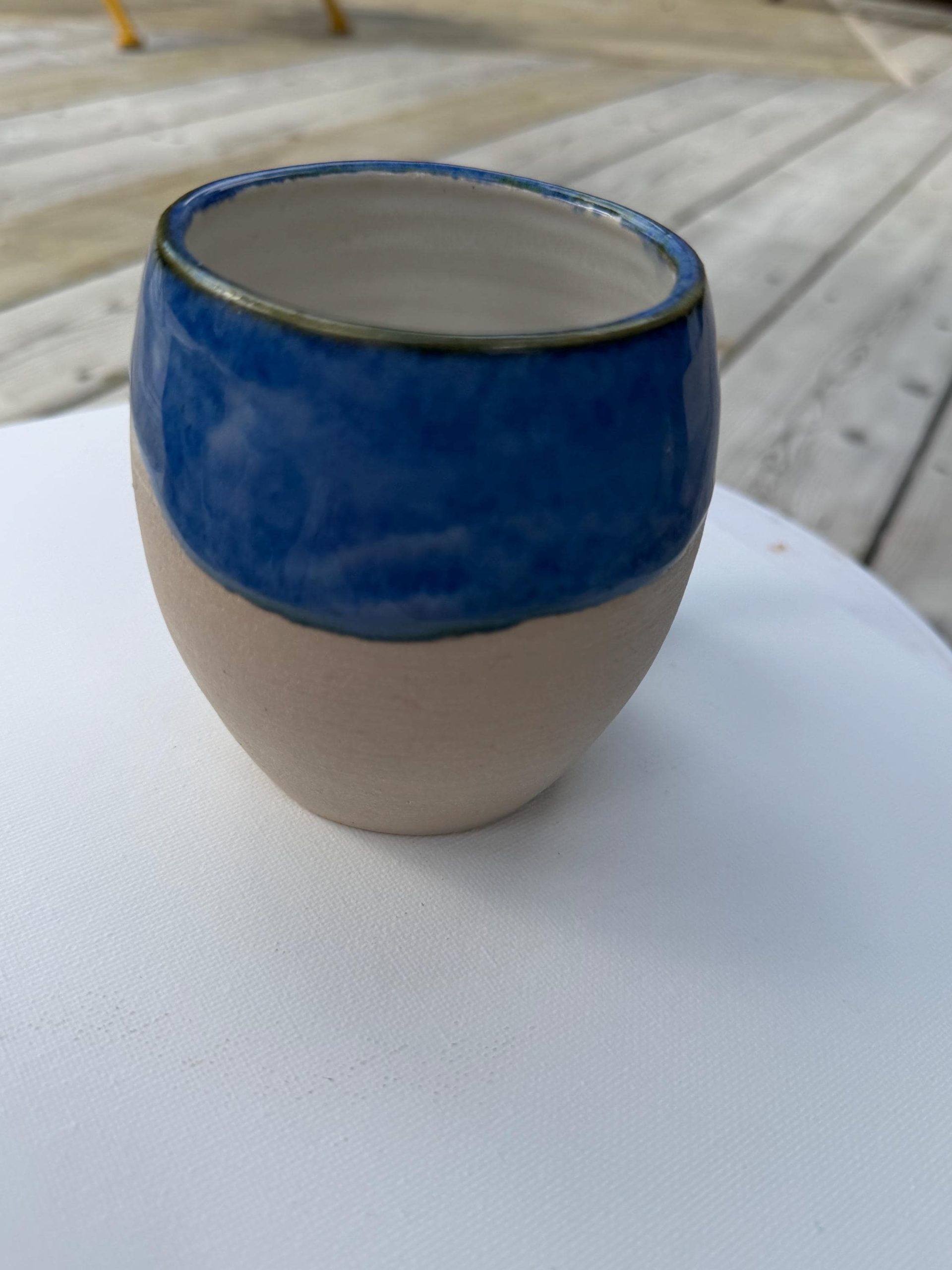 Handmade Blue Ceramic Mug with House Design, 350ml - Image 7