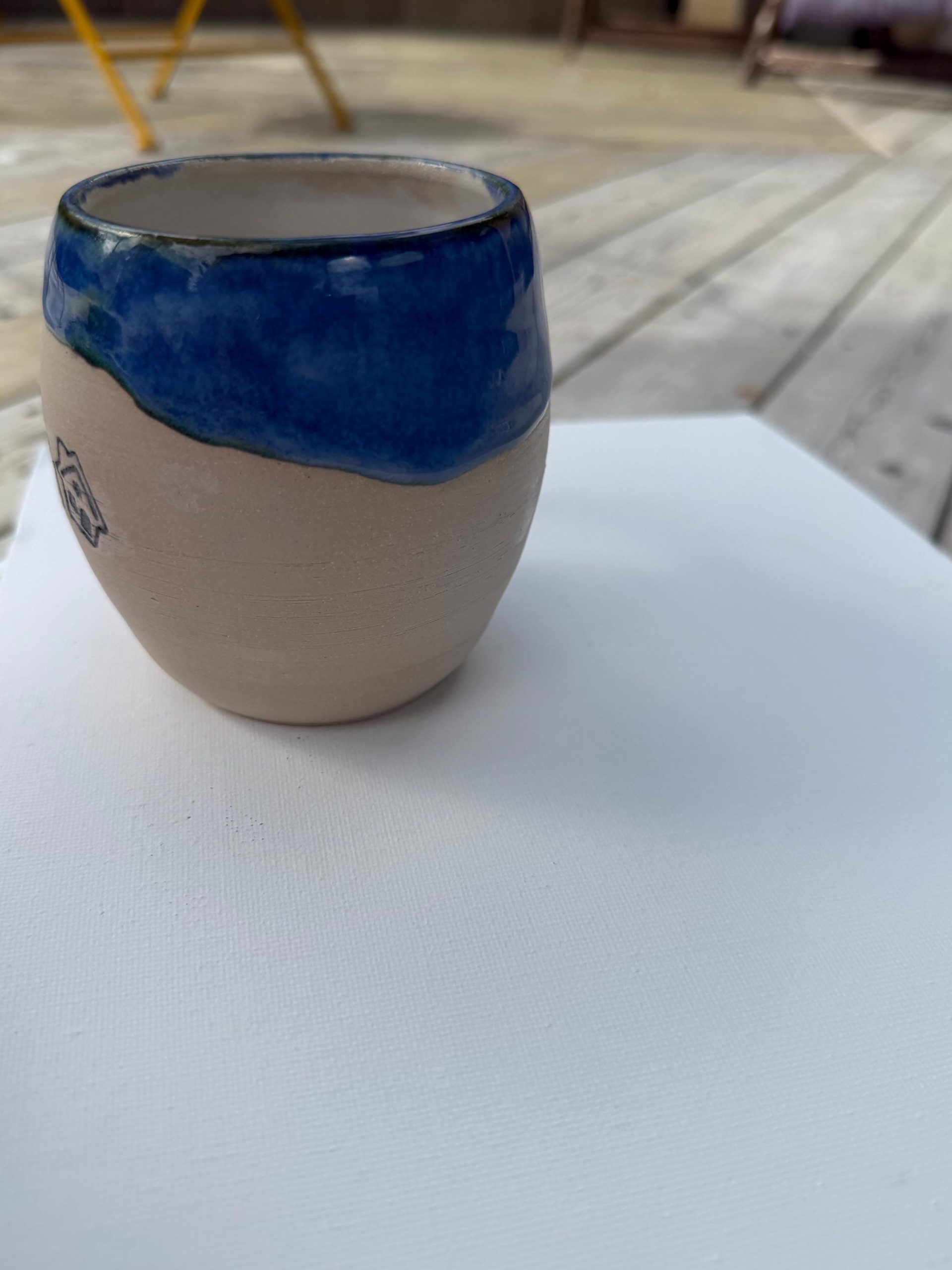Handmade Blue Ceramic Mug with House Design, 350ml - Image 13