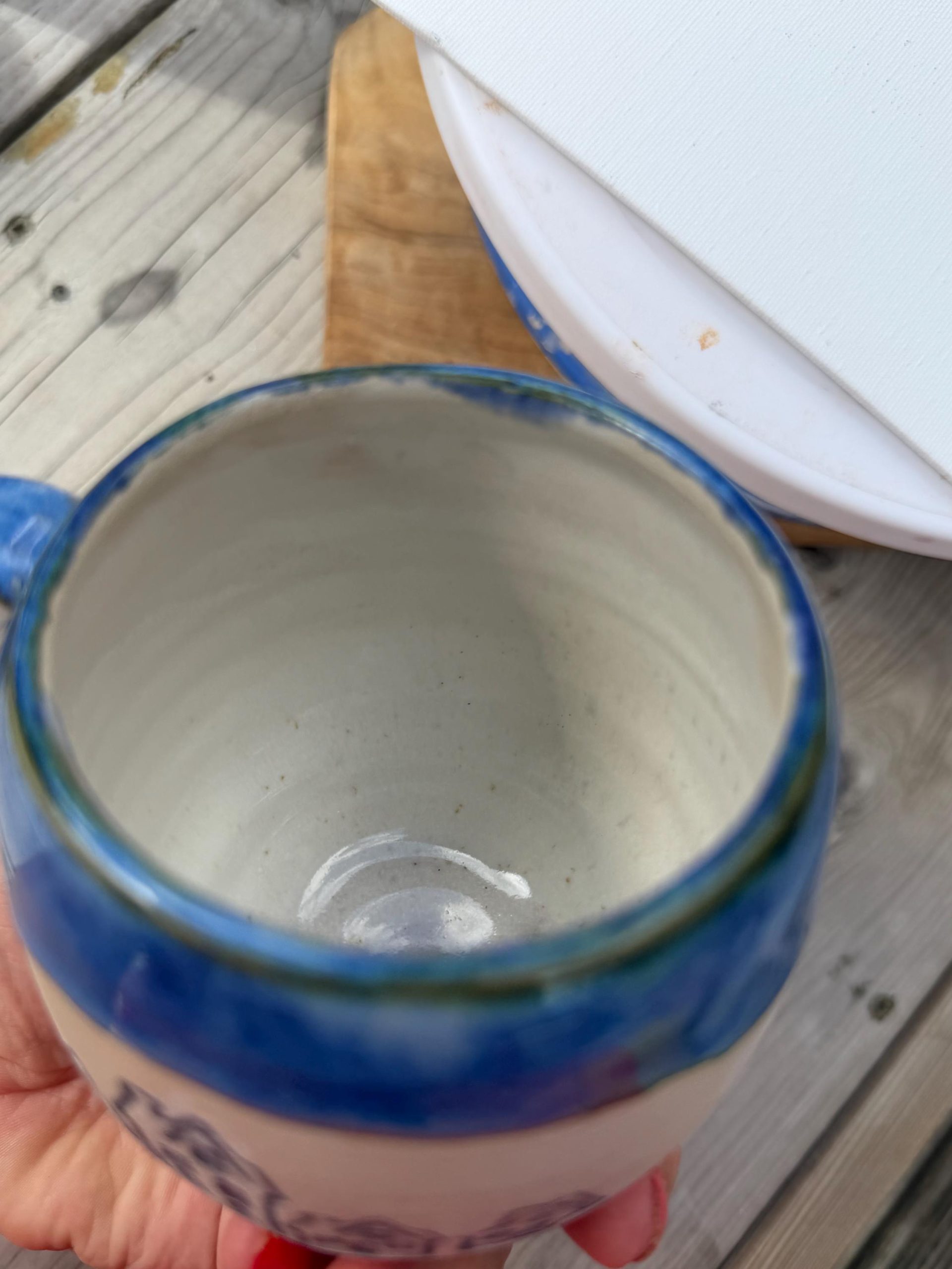 Handmade Blue Ceramic Mug with House Design, 350ml - Image 11