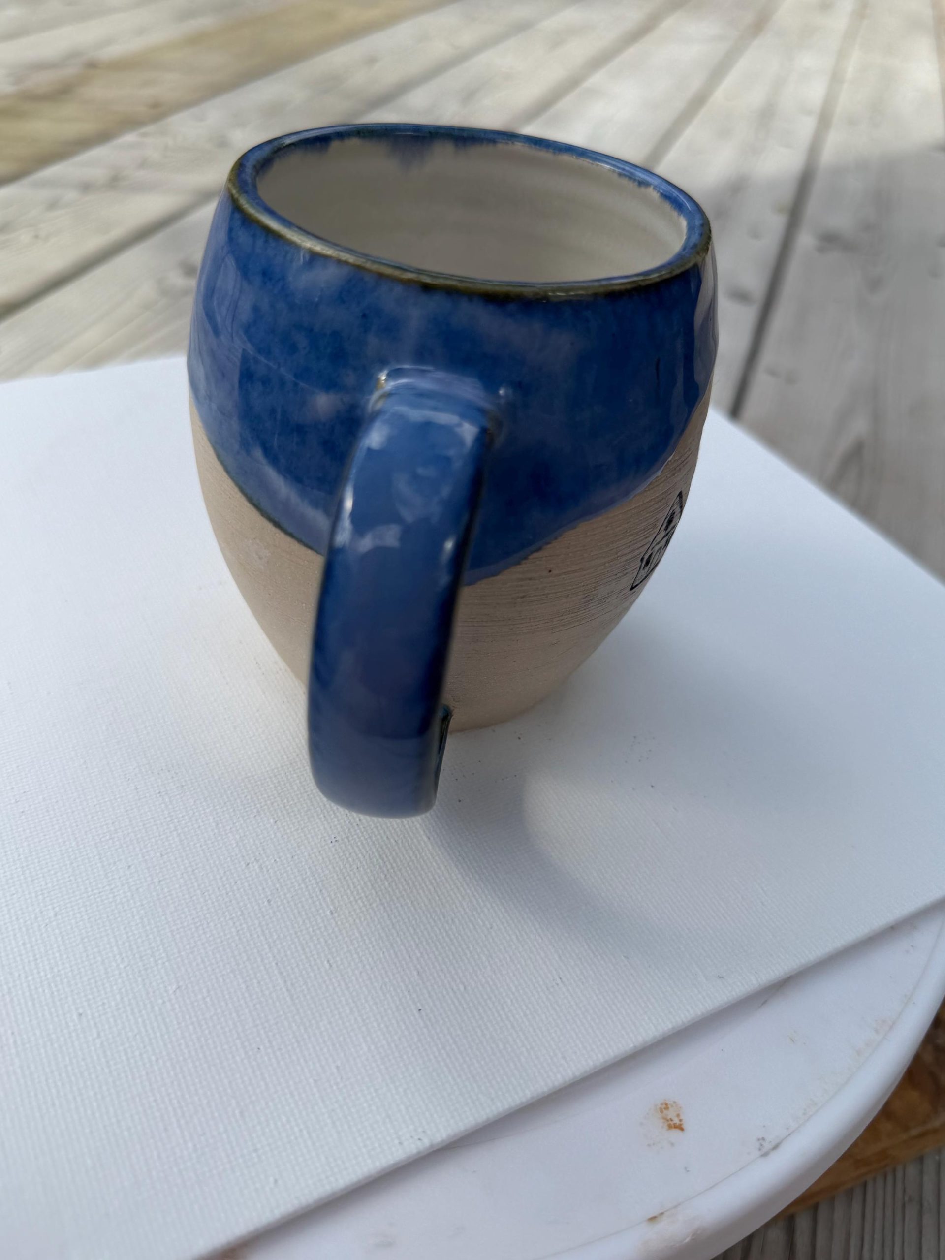 Handmade Blue Ceramic Mug with House Design, 350ml - Image 15