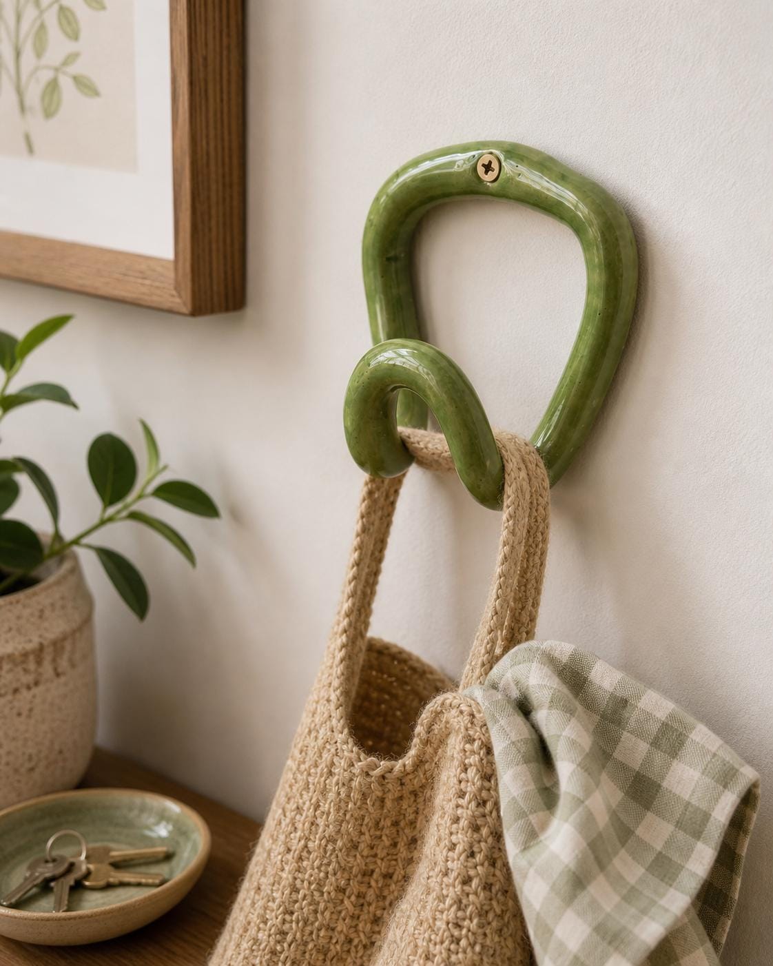 Handmade Ceramic Wall Hook, Green Pottery Hanger, Sculptural Coat Hook - Image 3