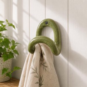 Handmade Ceramic Wall Hook, Green Pottery Hanger, Sculptural Coat Hook  medium
