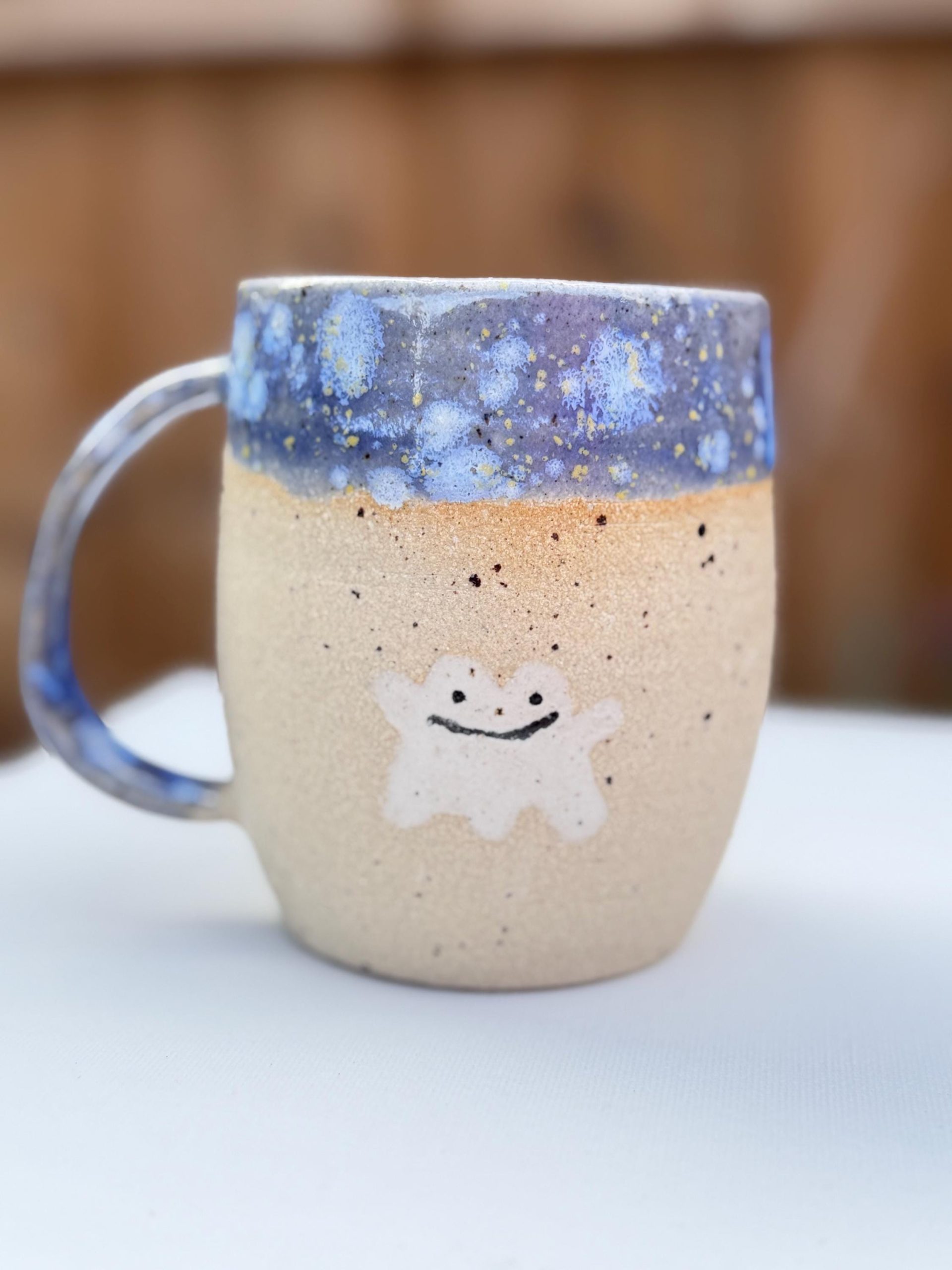 Handmade Blue Ghost Stoneware Mug, Glaze Coffee Cup - Image 8