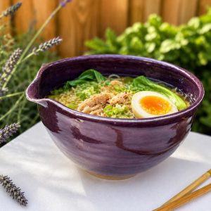 Large Handmade Purple Stoneware Ramen/Rice/Soup Bowl with Chopsticks, Textured Glaze, 1400ml Capacity